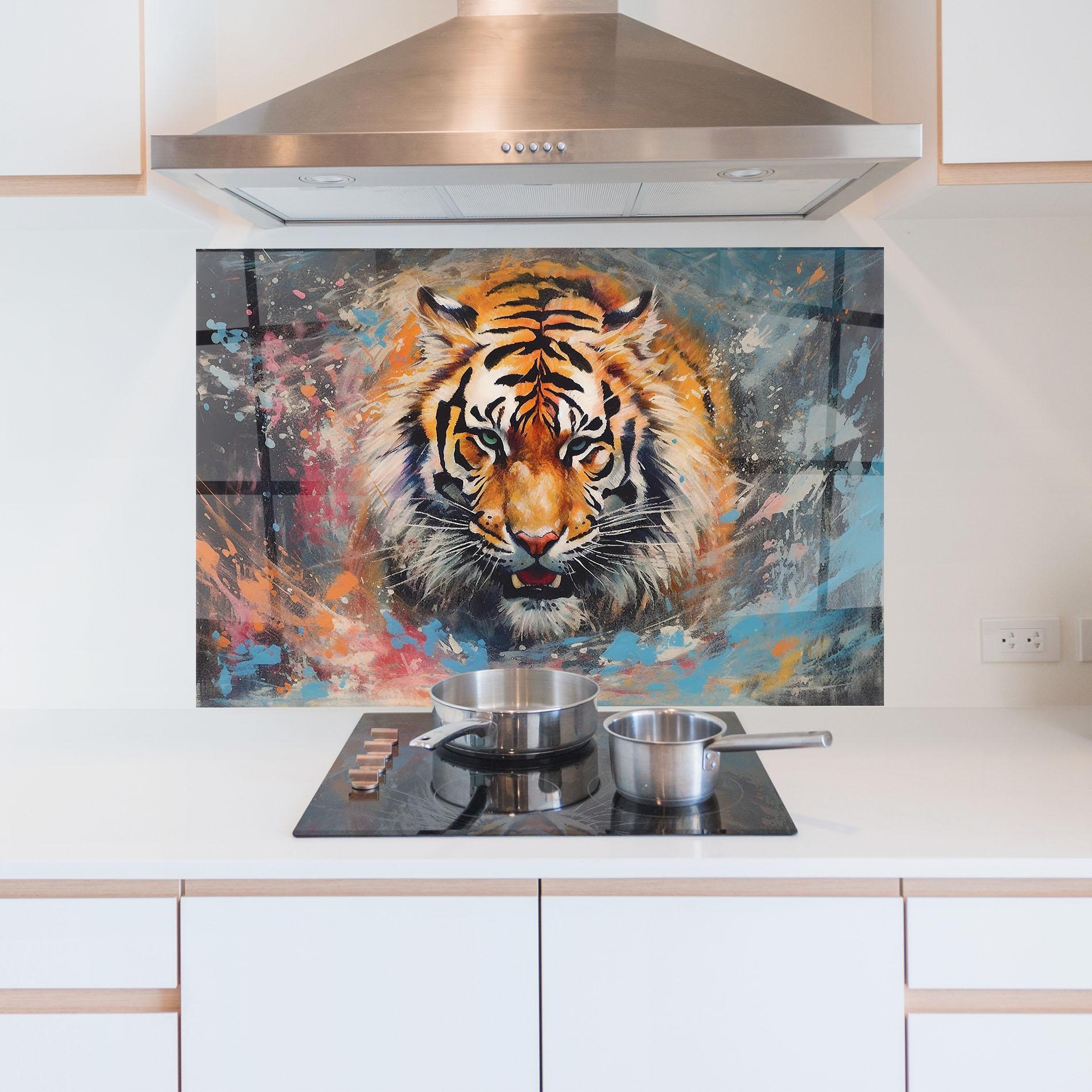 Panou Sticla Bucatarie Orange Tiger Painting mockup 5