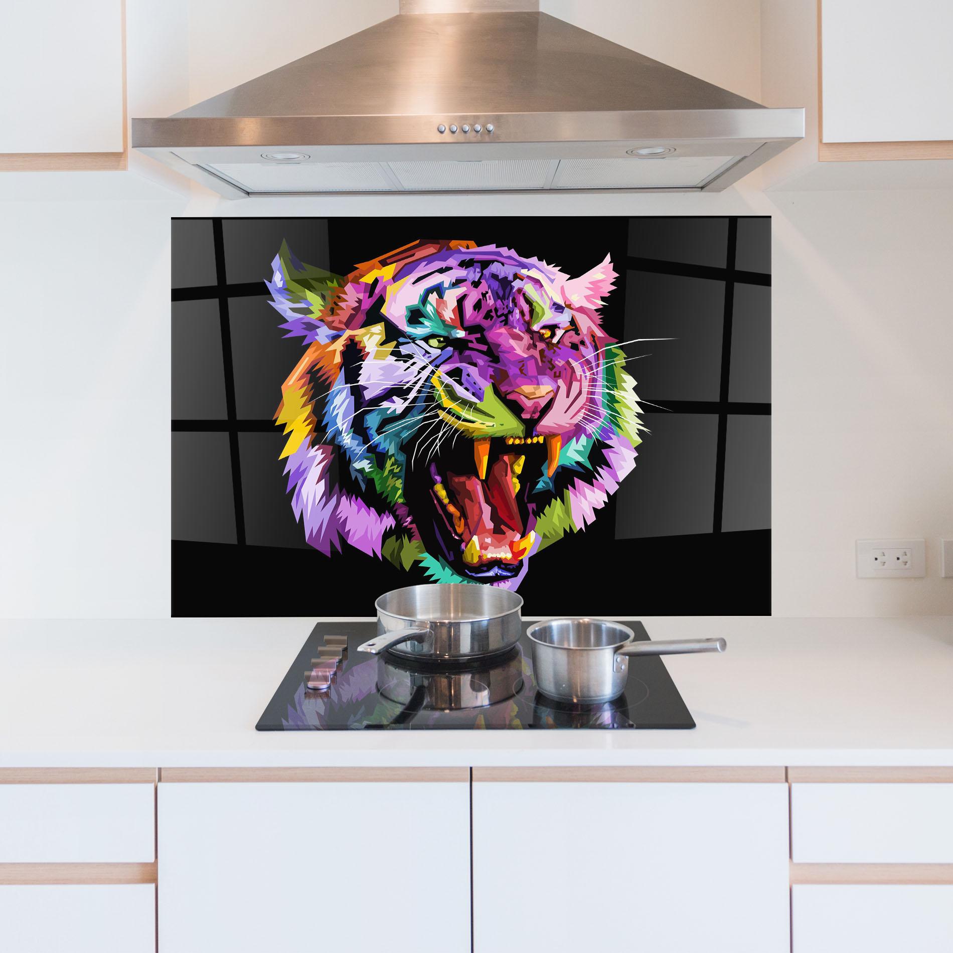 Panou Sticla Bucatarie Tiger On Black mockup 5
