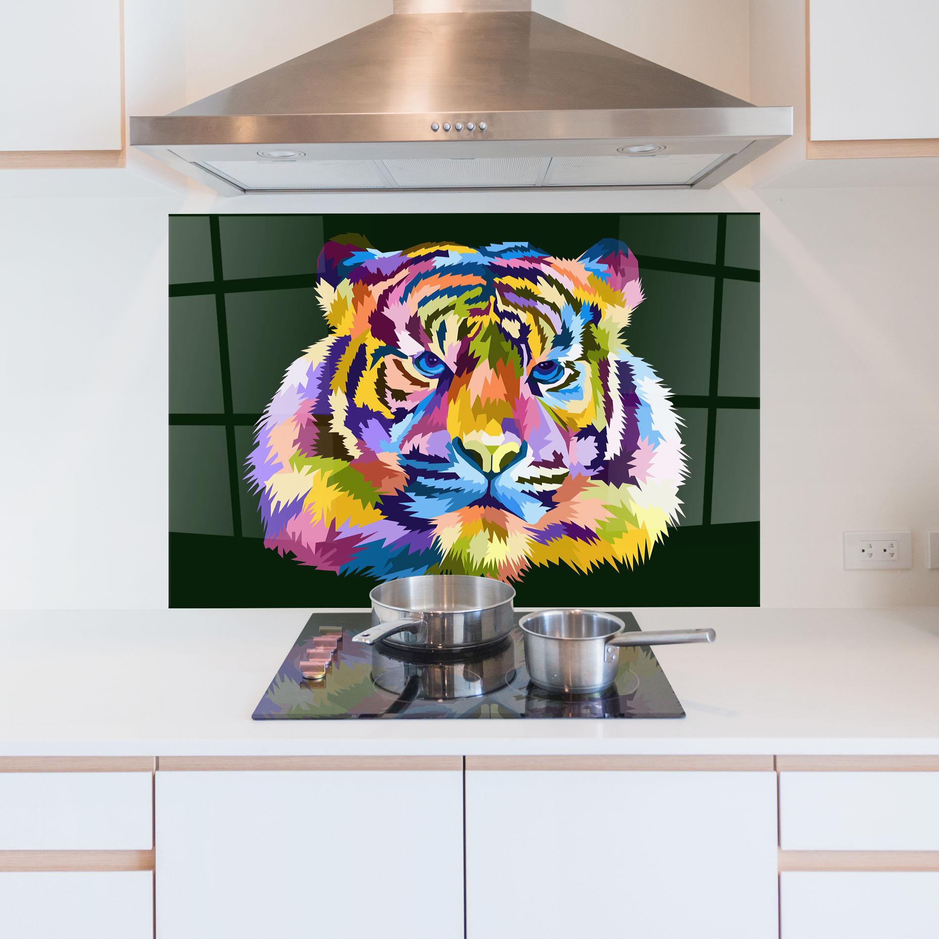 Panou Sticla Bucatarie Tiger On Green mockup 5