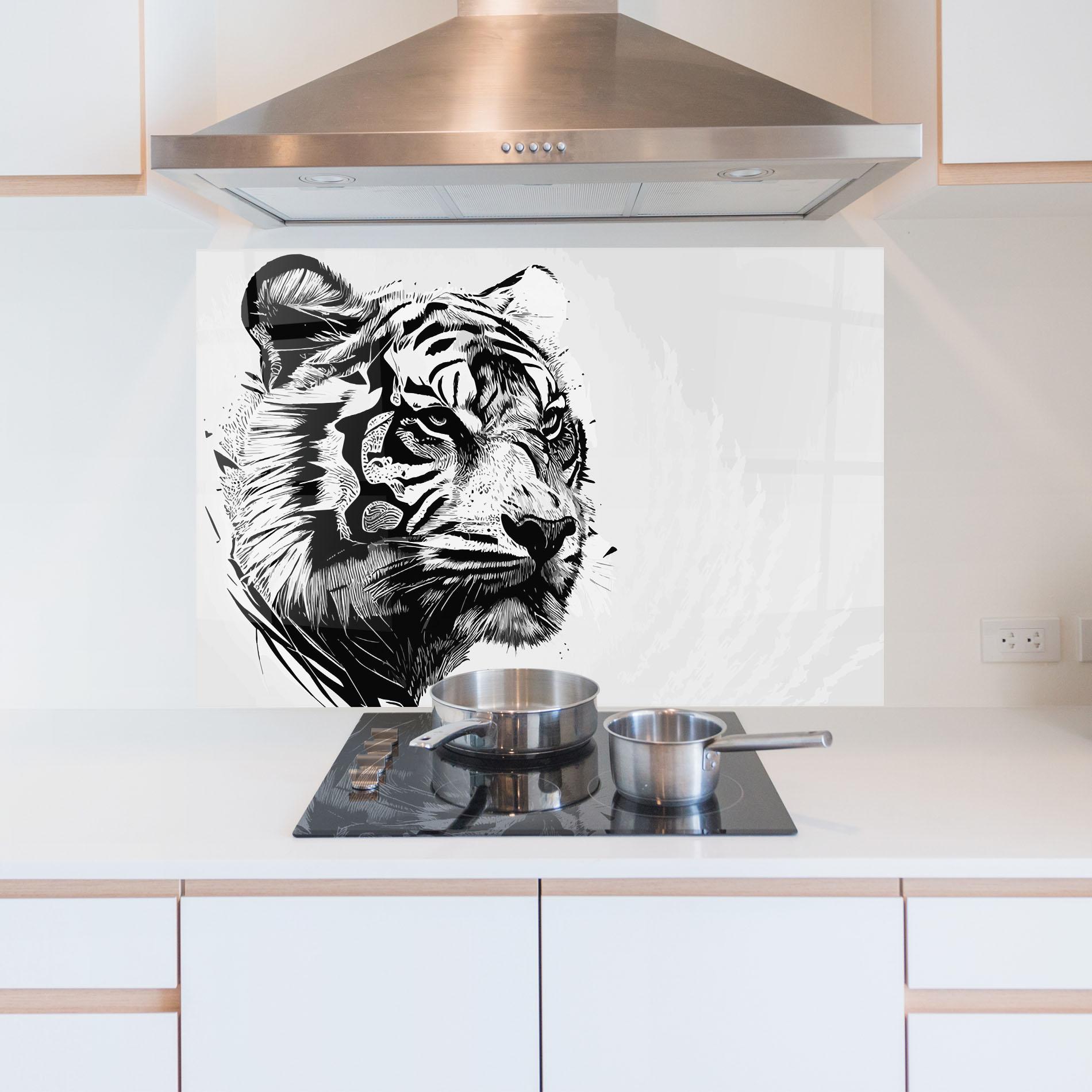 Panou Sticla Bucatarie Tiger On Grey mockup 5