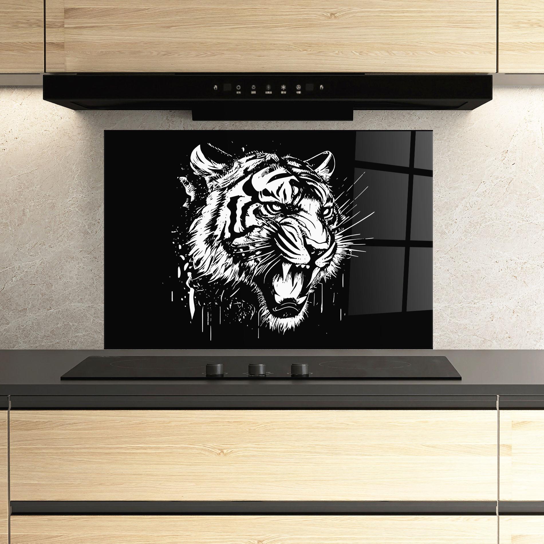 Panou Sticla Bucatarie Angry Tiger Head mockup 3