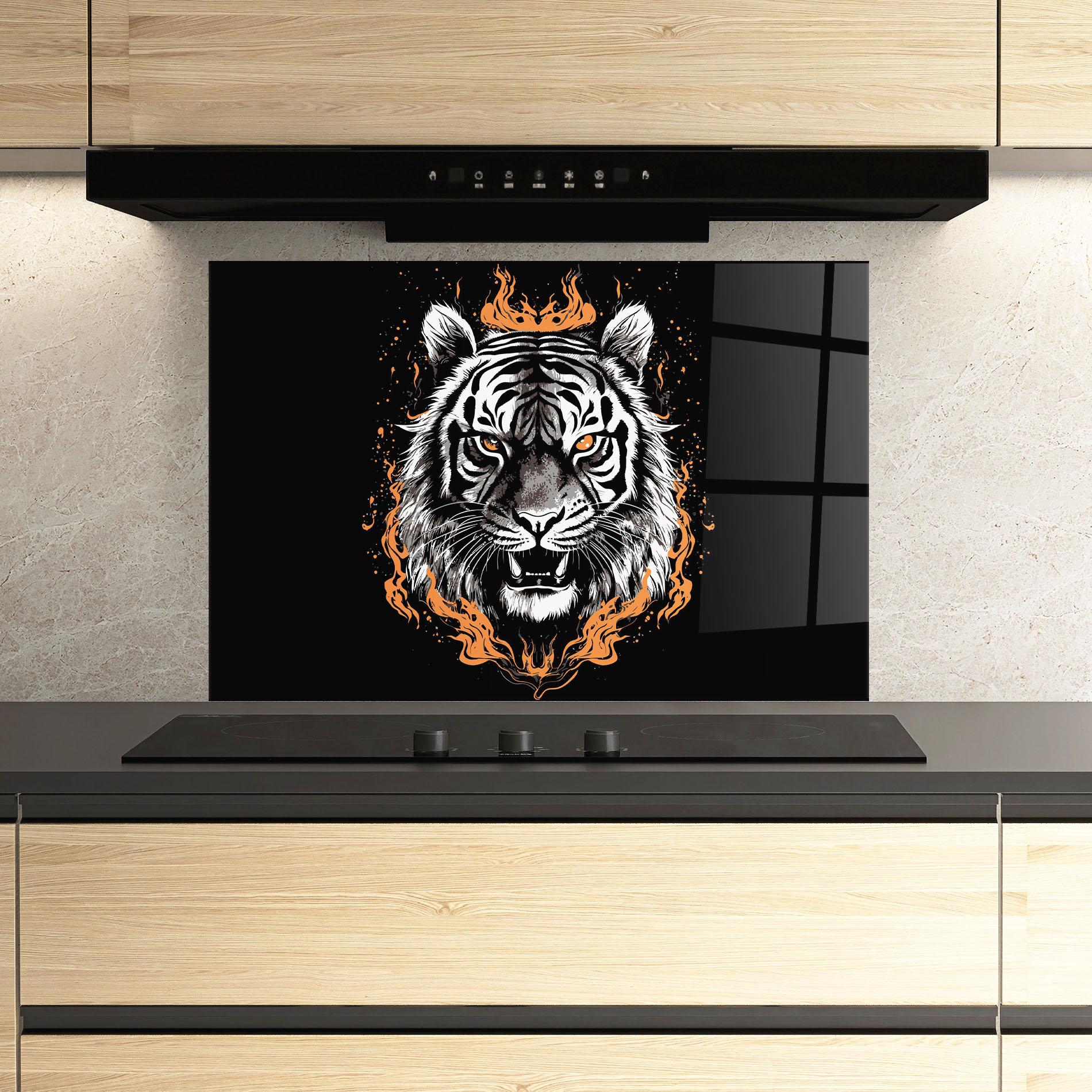 Panou Sticla Bucatarie Fire Tiger mockup 3