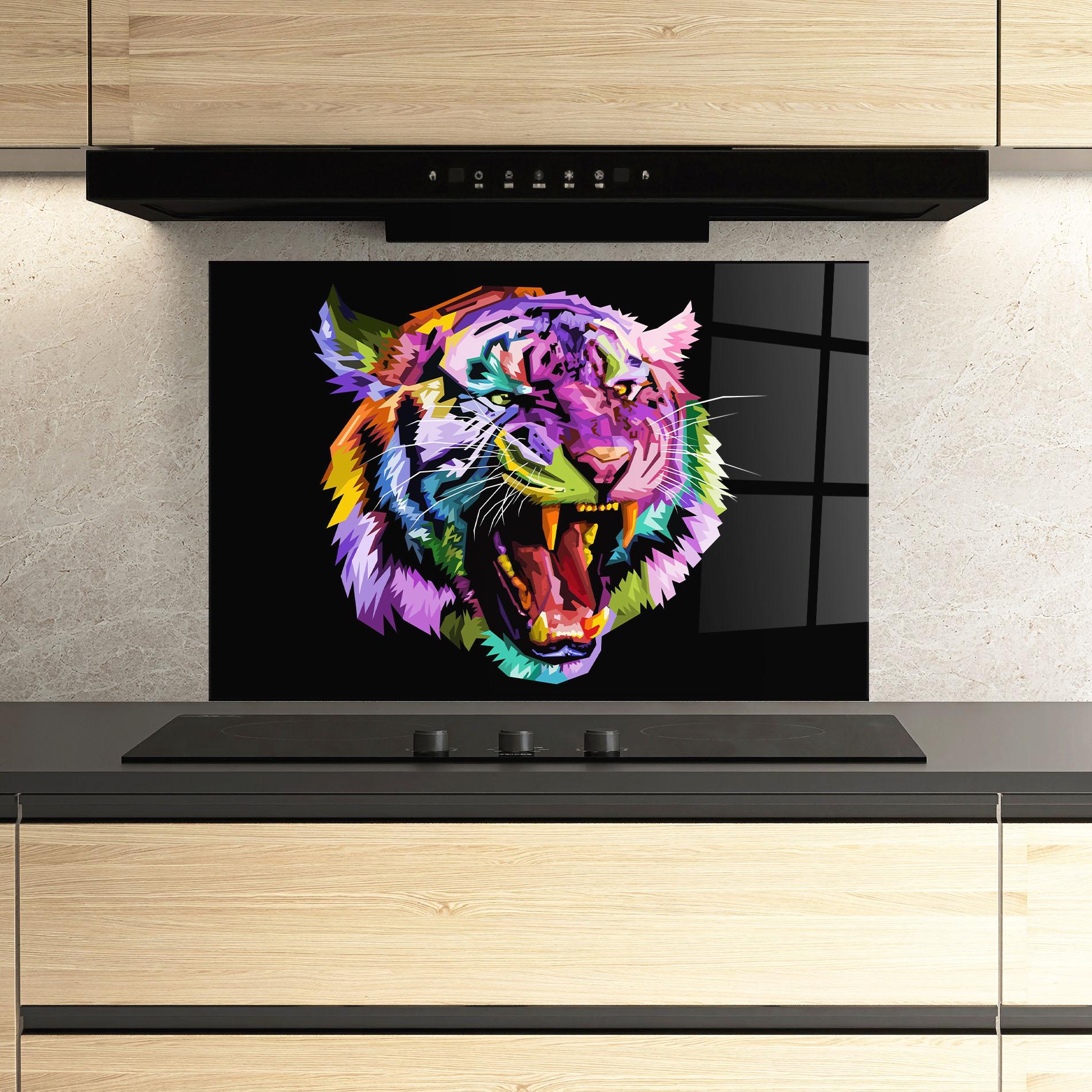 Panou Sticla Bucatarie Tiger On Black mockup 3
