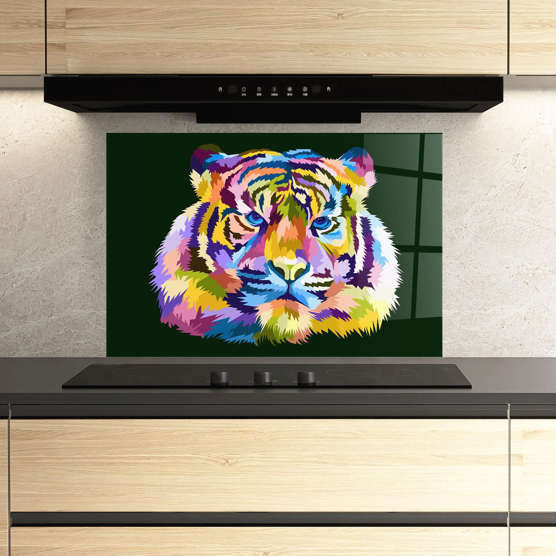 Panou Sticla Bucatarie Tiger On Green mockup 3