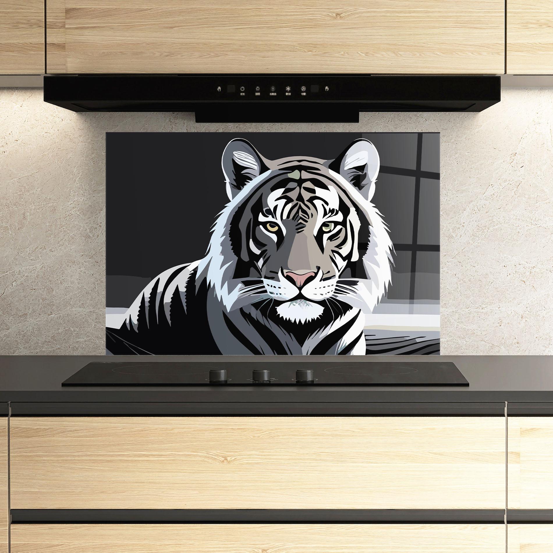 Panou Sticla Bucatarie White Grey Tiger mockup 3