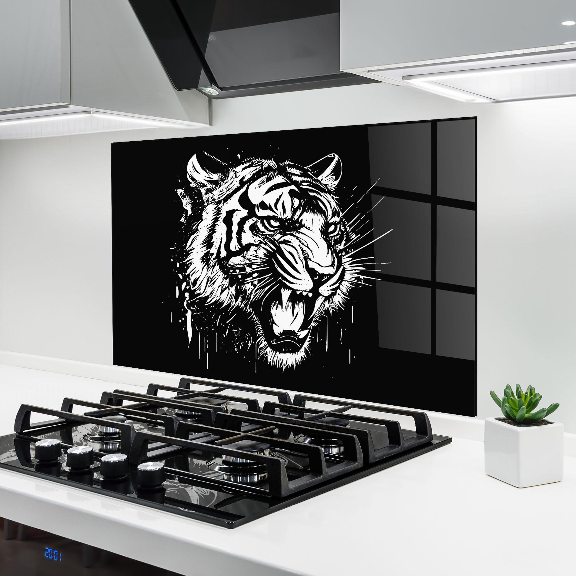 Panou Sticla Bucatarie Angry Tiger Head mockup 6