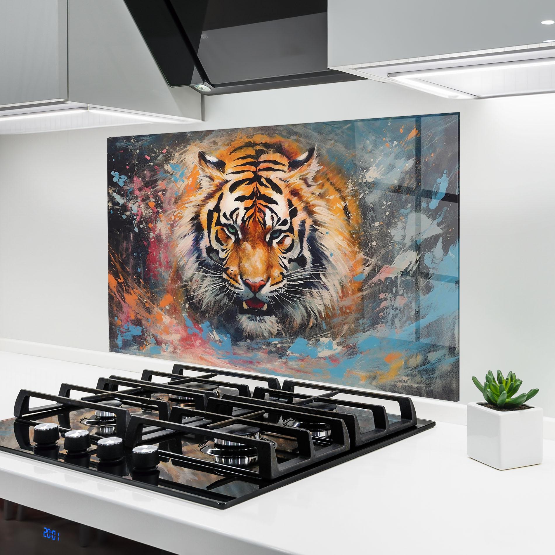 Panou Sticla Bucatarie Orange Tiger Painting mockup 6