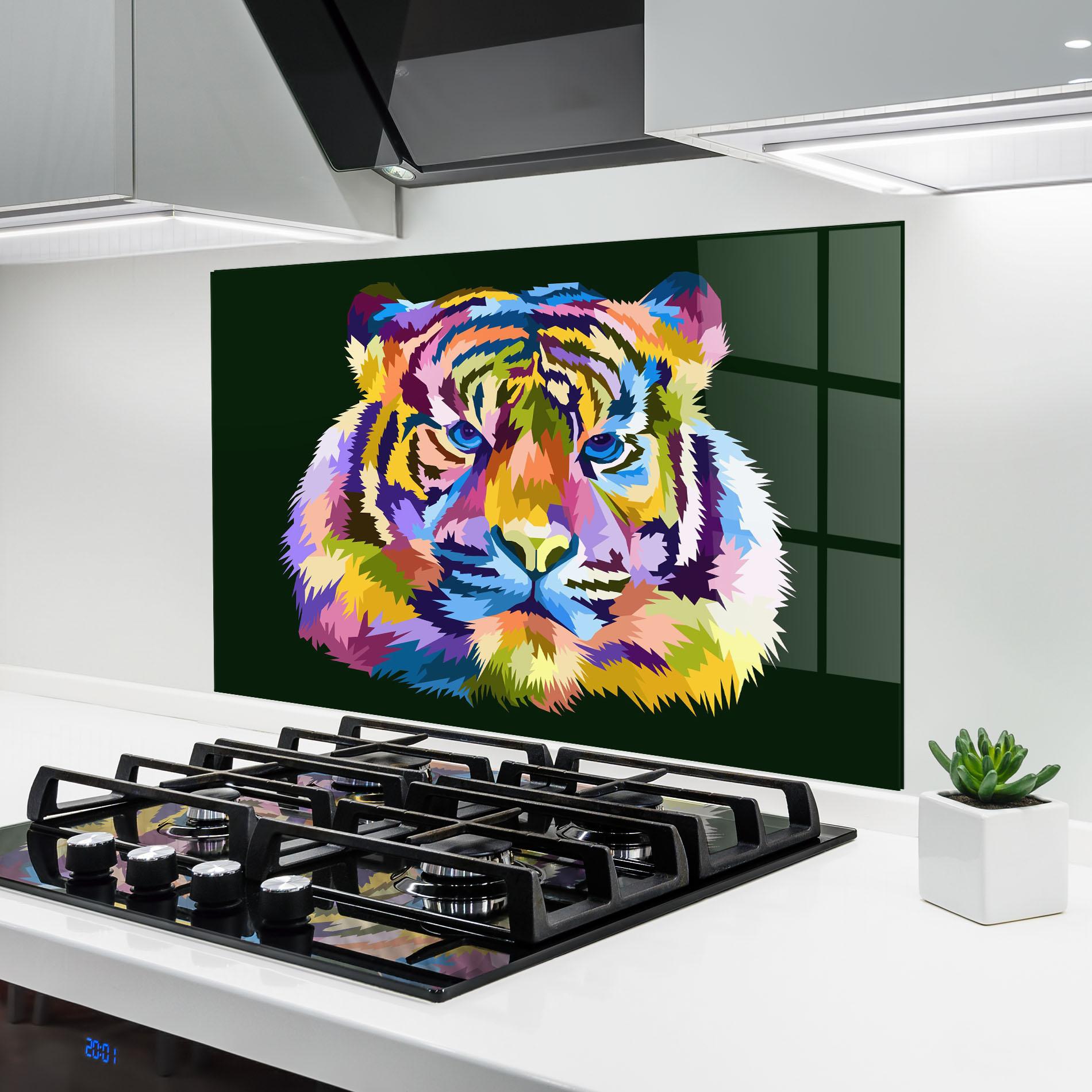 Panou Sticla Bucatarie Tiger On Green mockup 6