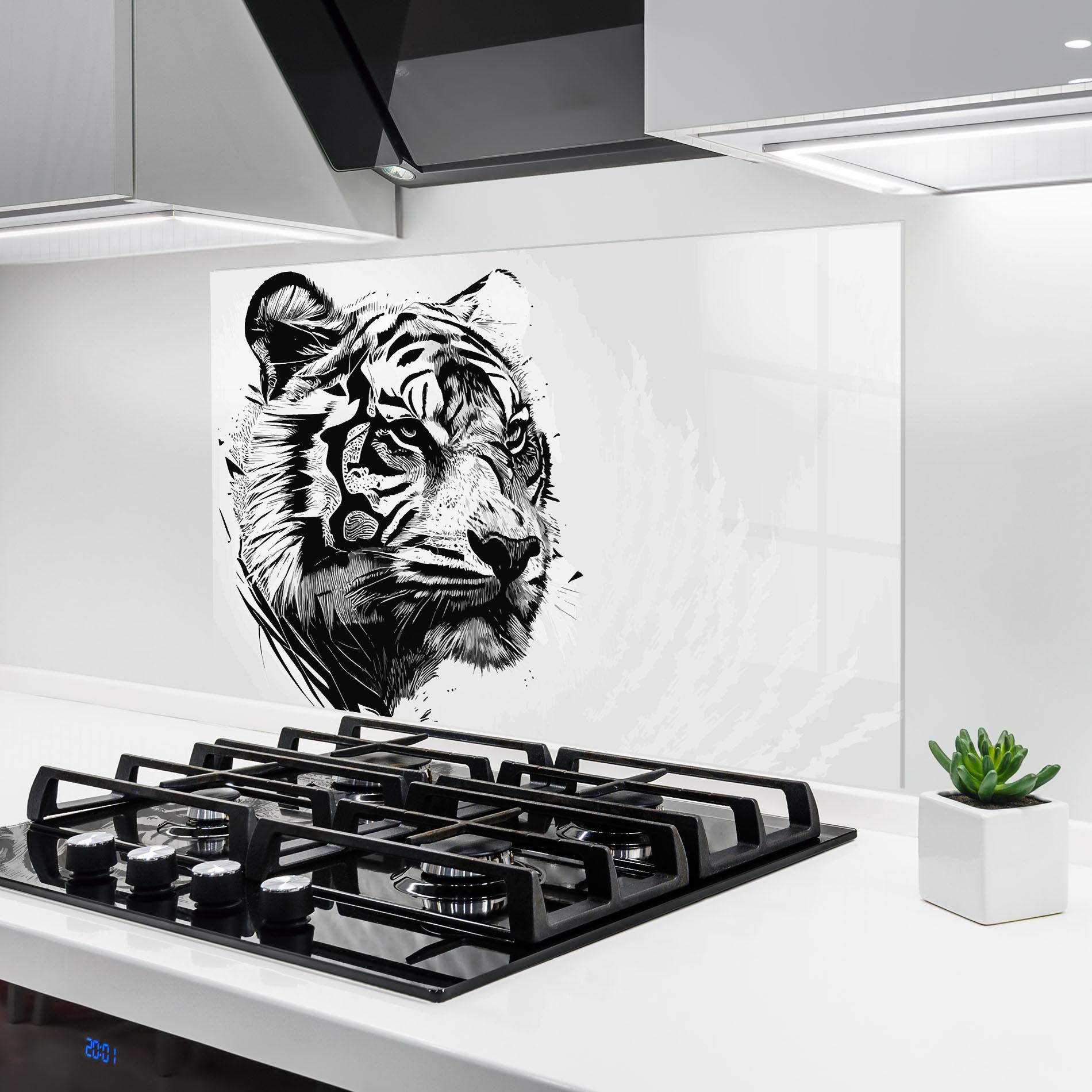 Panou Sticla Bucatarie Tiger On Grey mockup 6