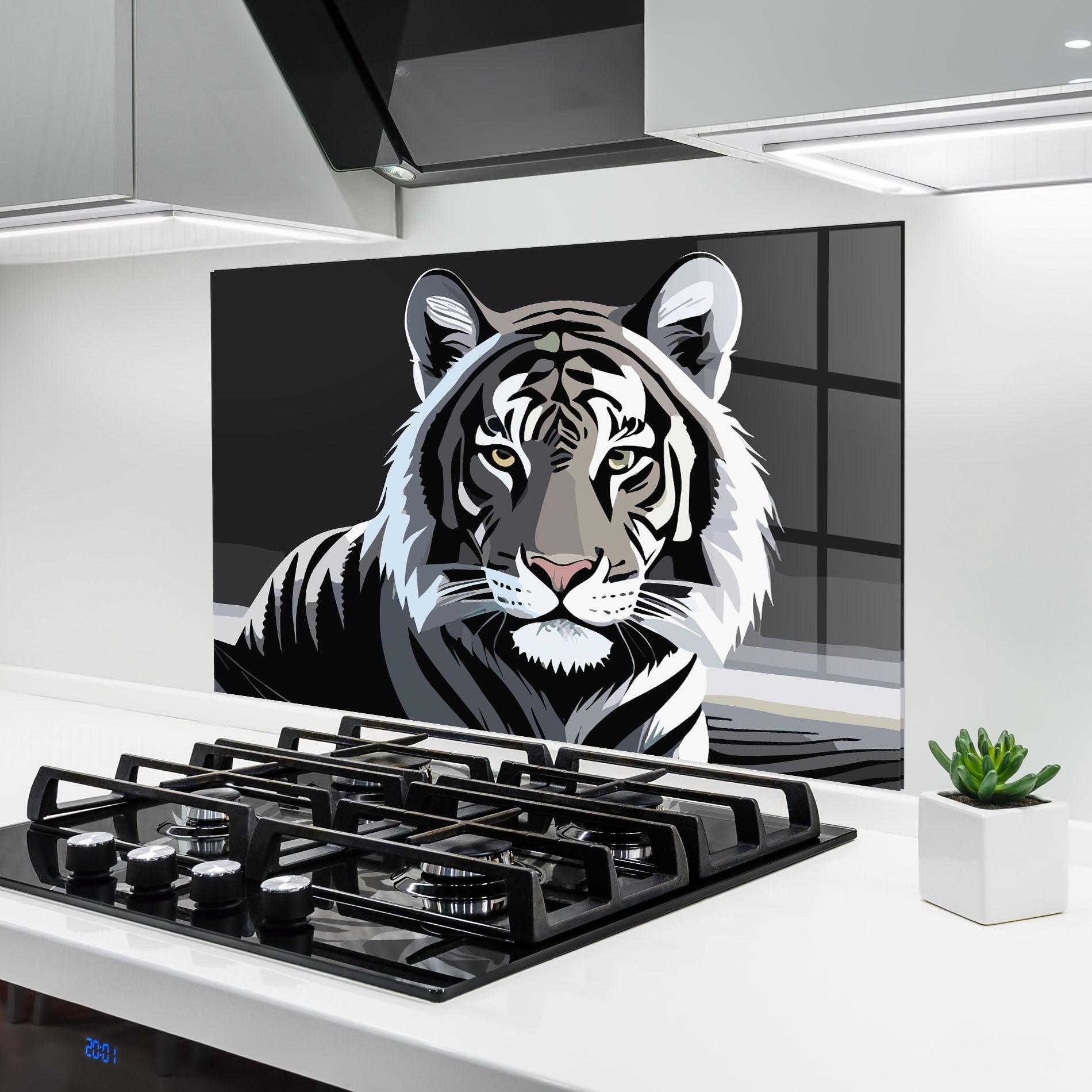 Panou Sticla Bucatarie White Grey Tiger mockup 6