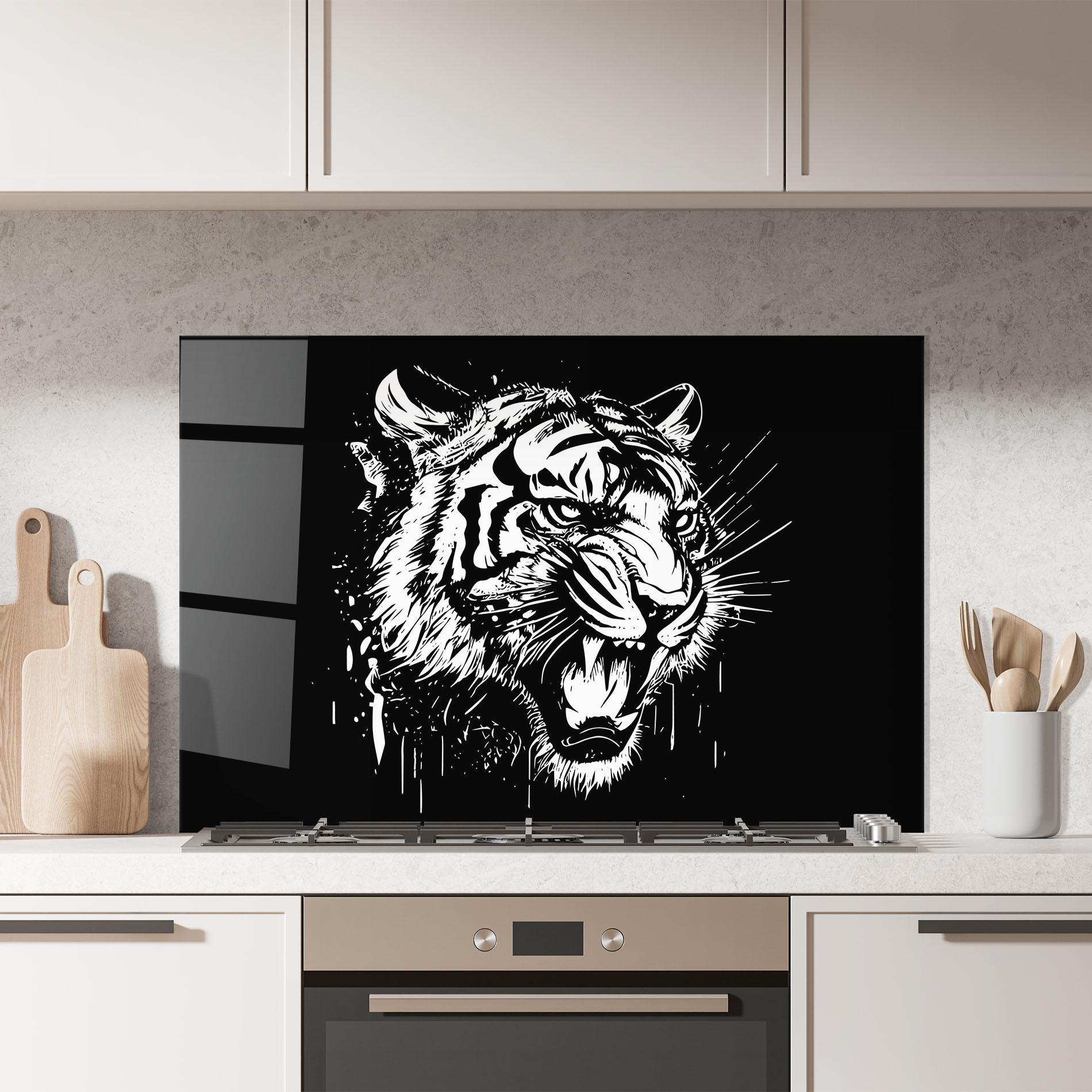 Panou Sticla Bucatarie Angry Tiger Head mockup 7