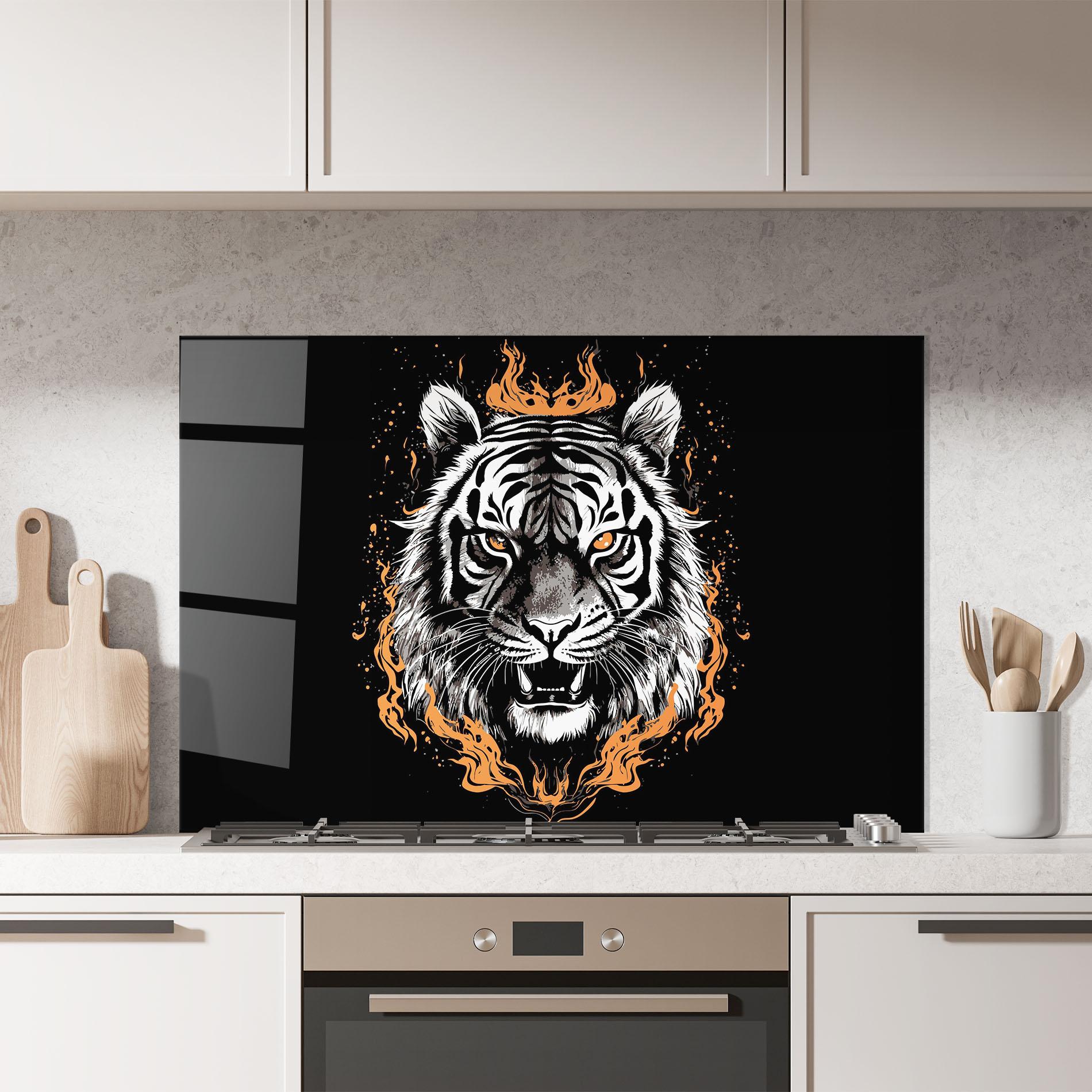 Panou Sticla Bucatarie Fire Tiger mockup 7
