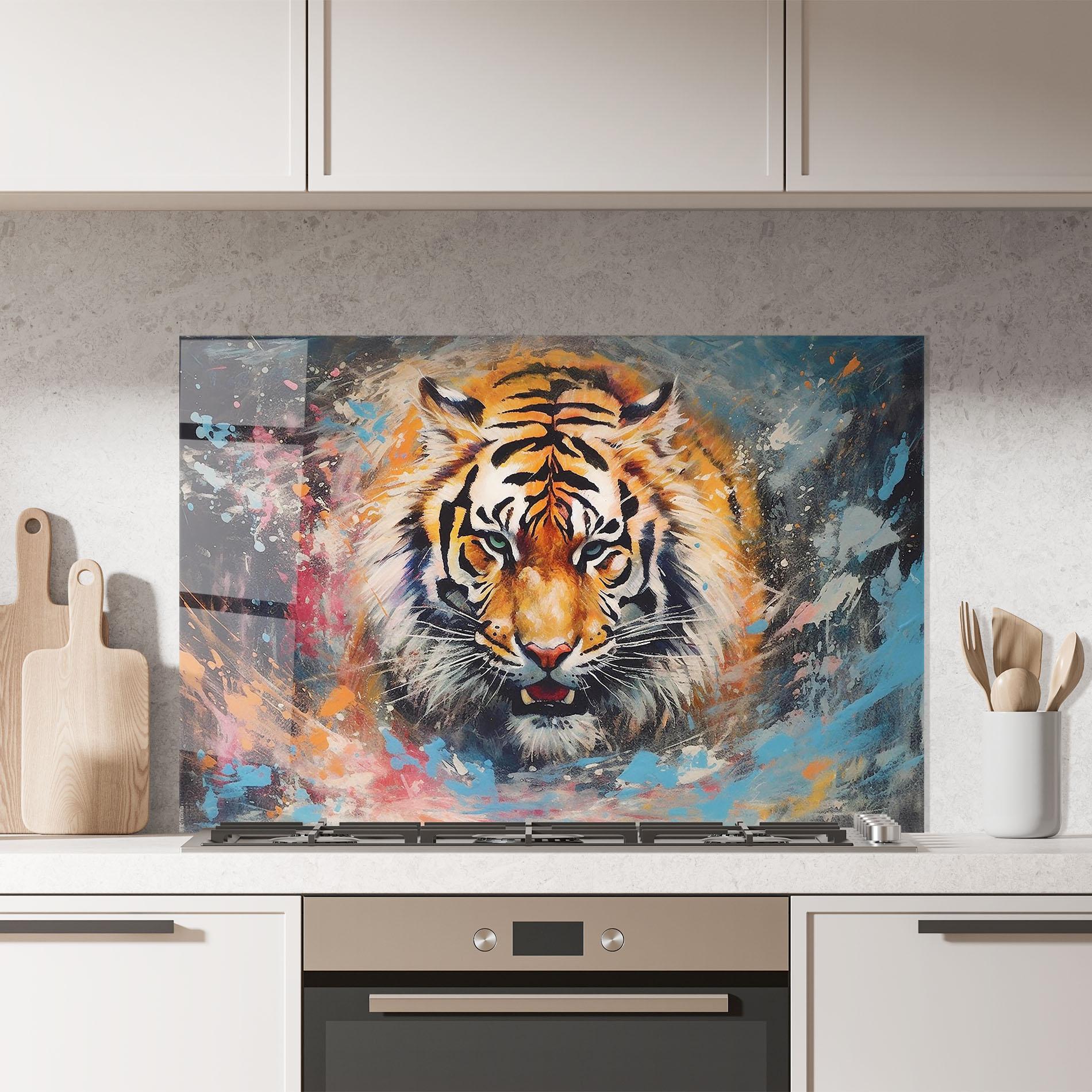 Panou Sticla Bucatarie Orange Tiger Painting mockup 7