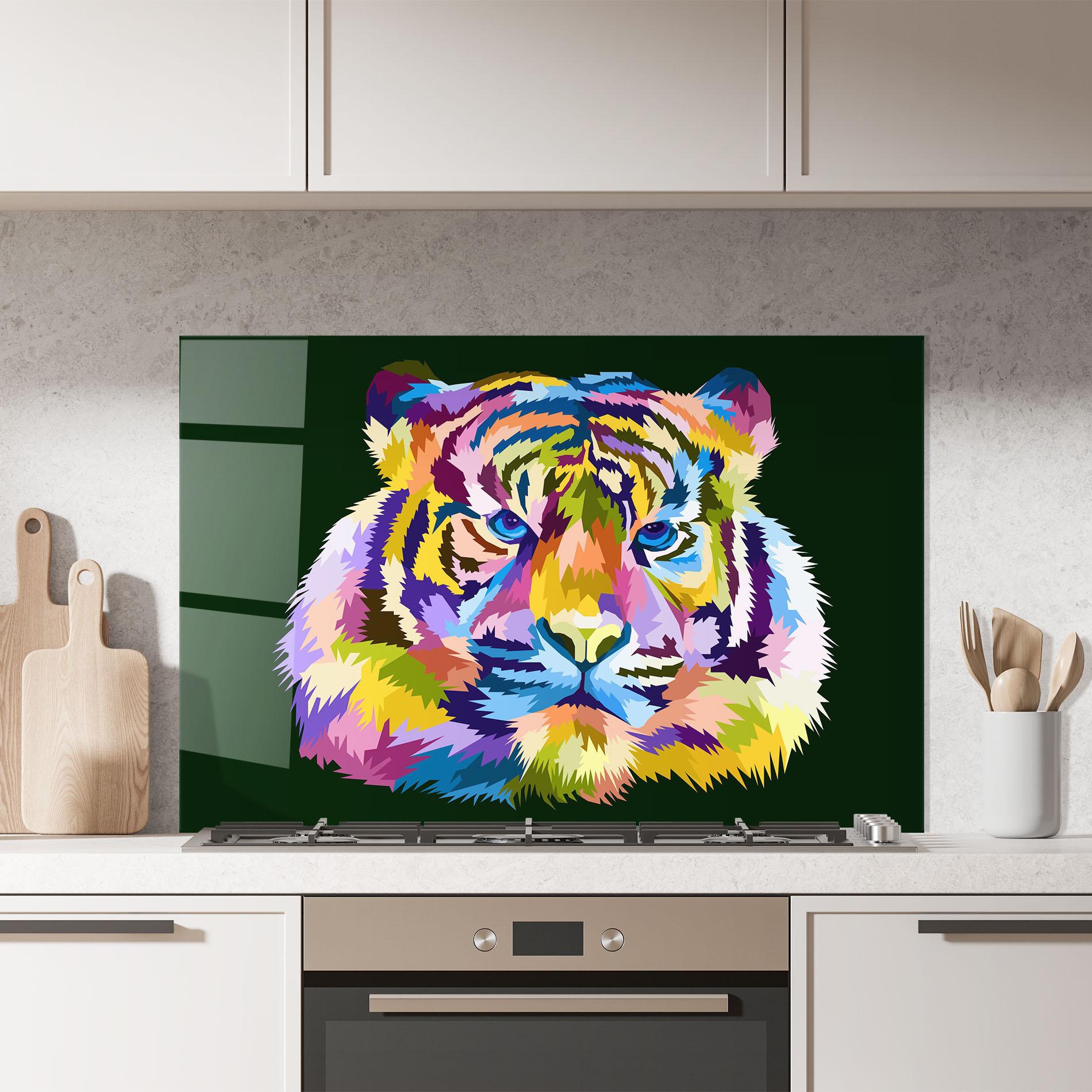 Panou Sticla Bucatarie Tiger On Green mockup 7