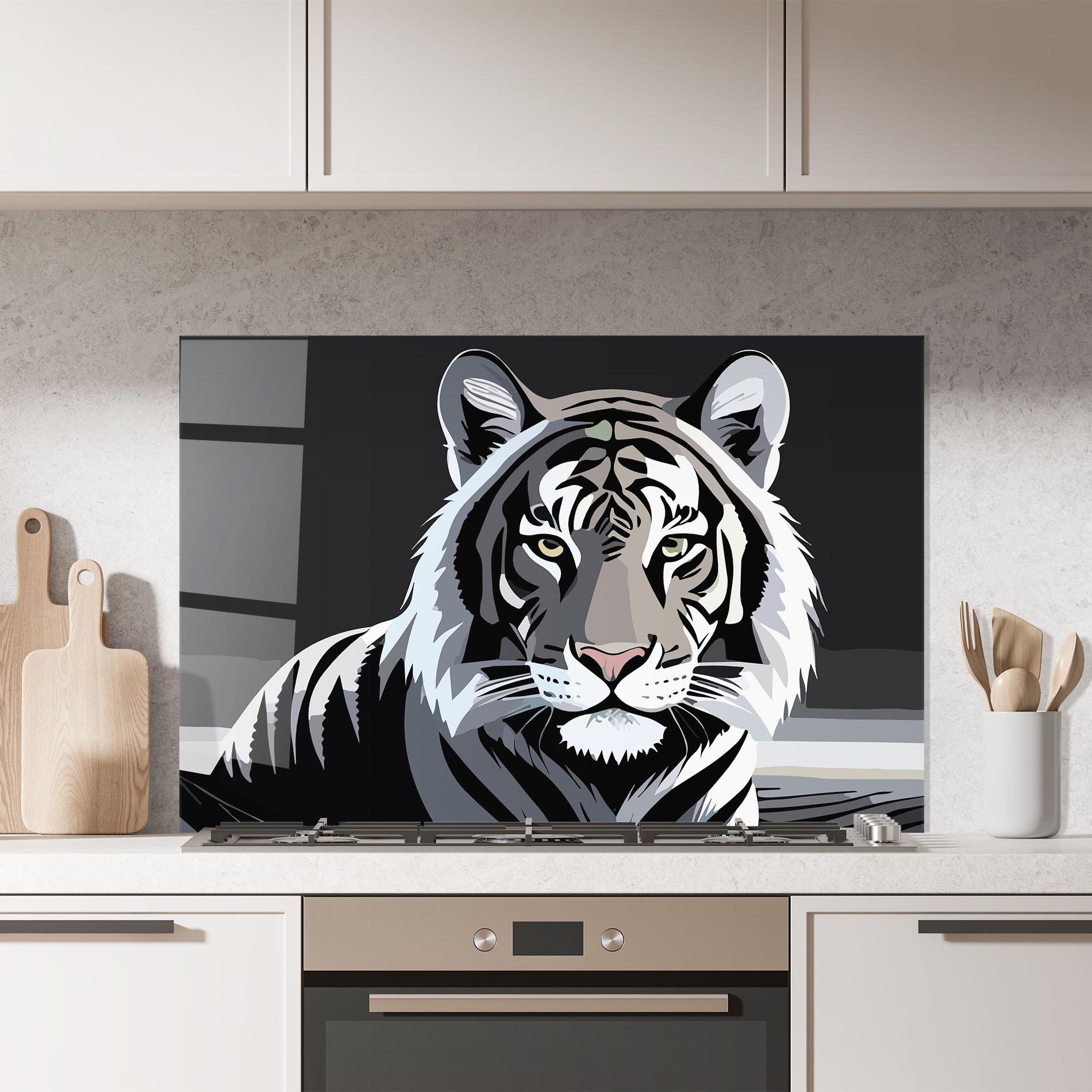 Panou Sticla Bucatarie White Grey Tiger mockup 7
