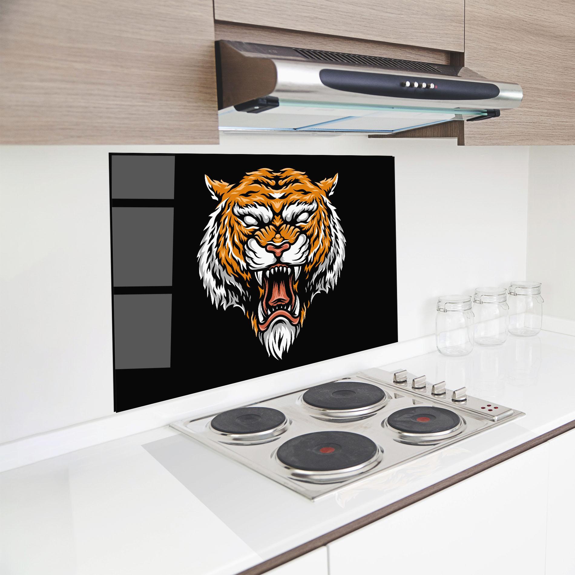 Panou Sticla Bucatarie Angry Orange Tiger mockup 8