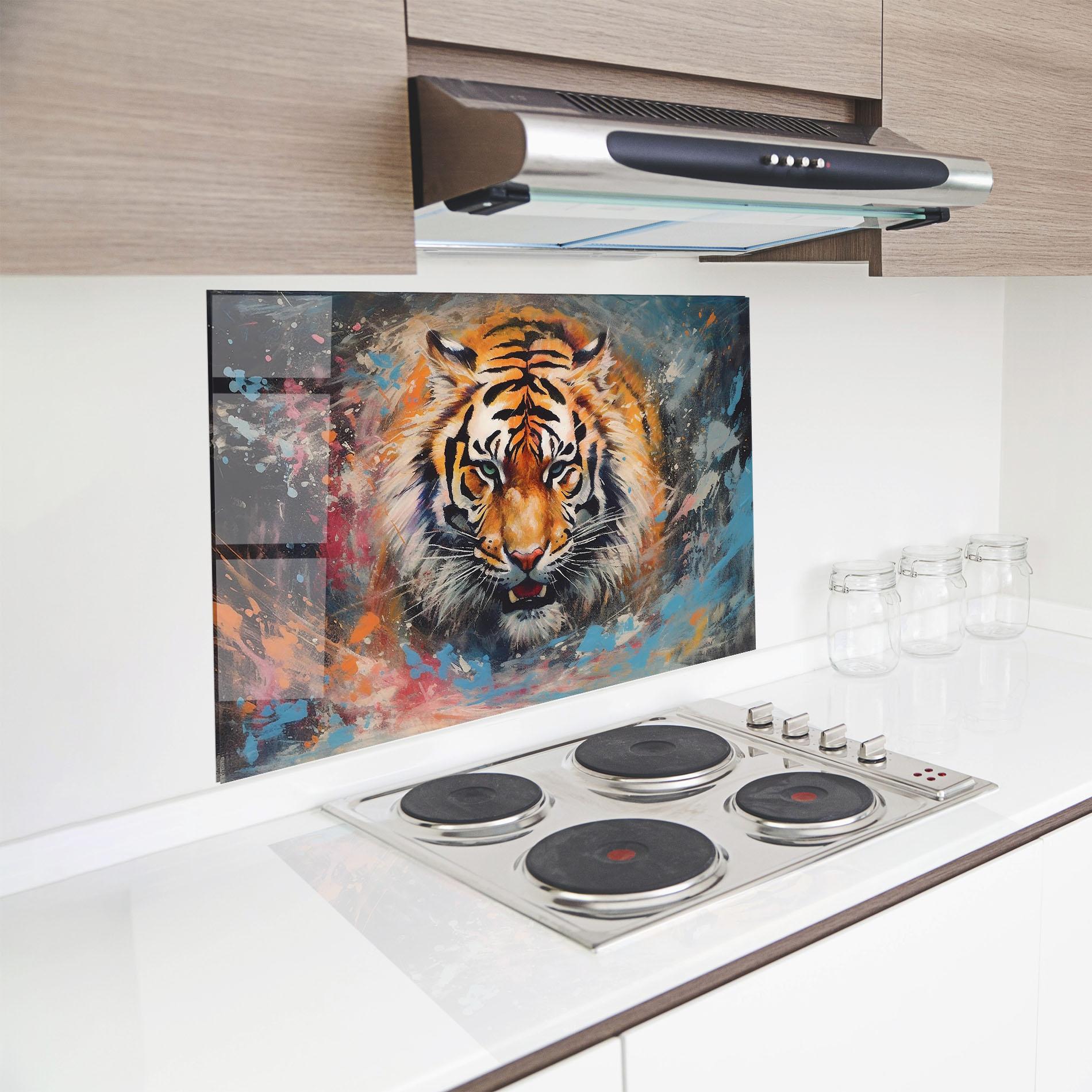 Panou Sticla Bucatarie Orange Tiger Painting mockup 8