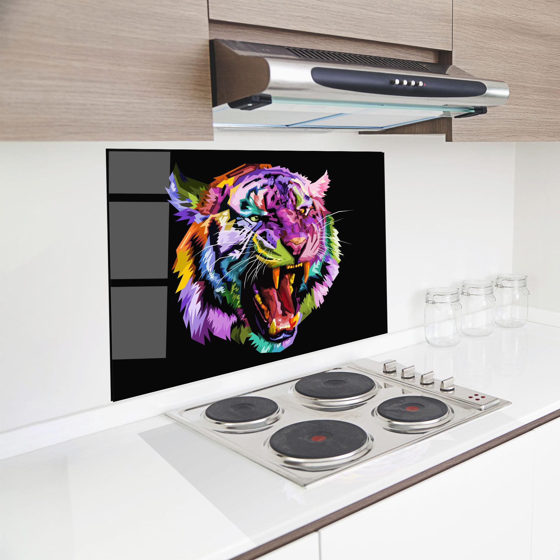 Panou Sticla Bucatarie Tiger On Black mockup 8