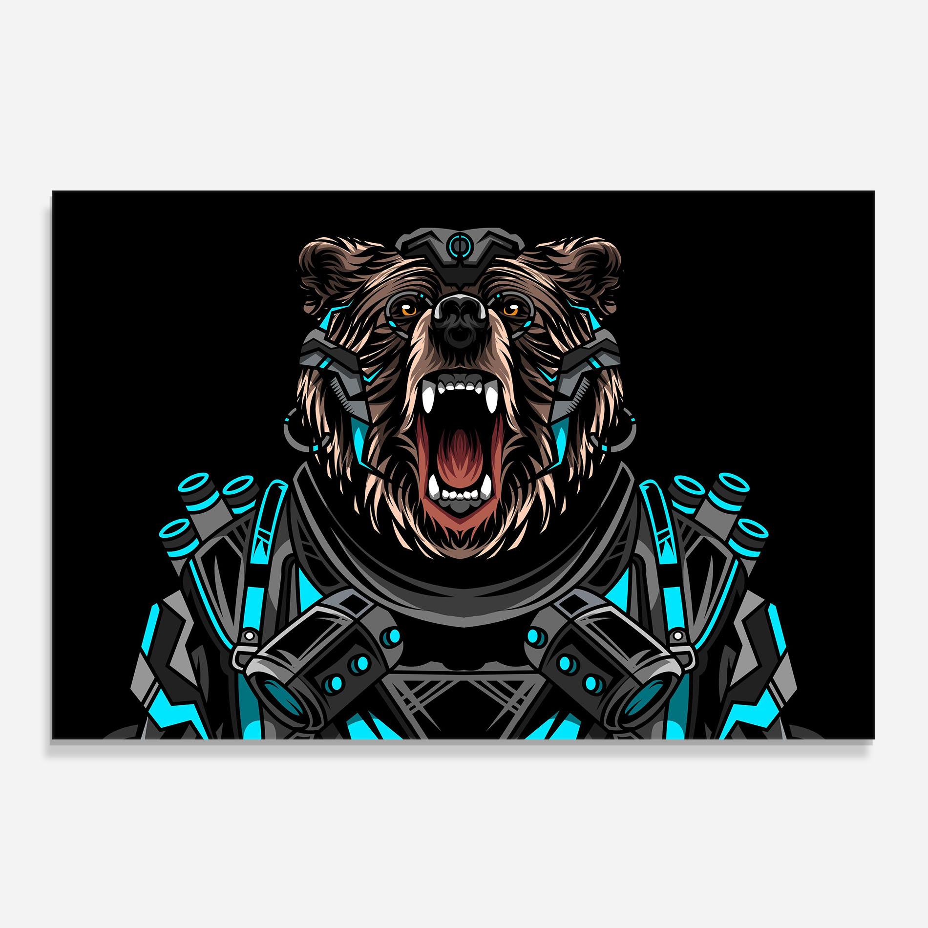 Panou Sticla Bucatarie Black Cyborg Bear mockup 0