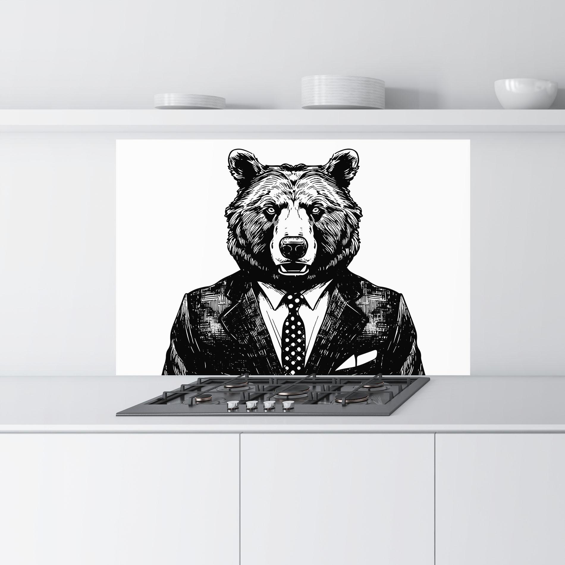 Panou Sticla Bucatarie Bear In Suit mockup 9