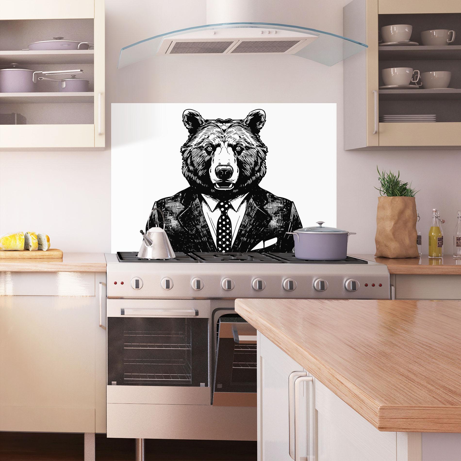 Panou Sticla Bucatarie Bear In Suit mockup 1