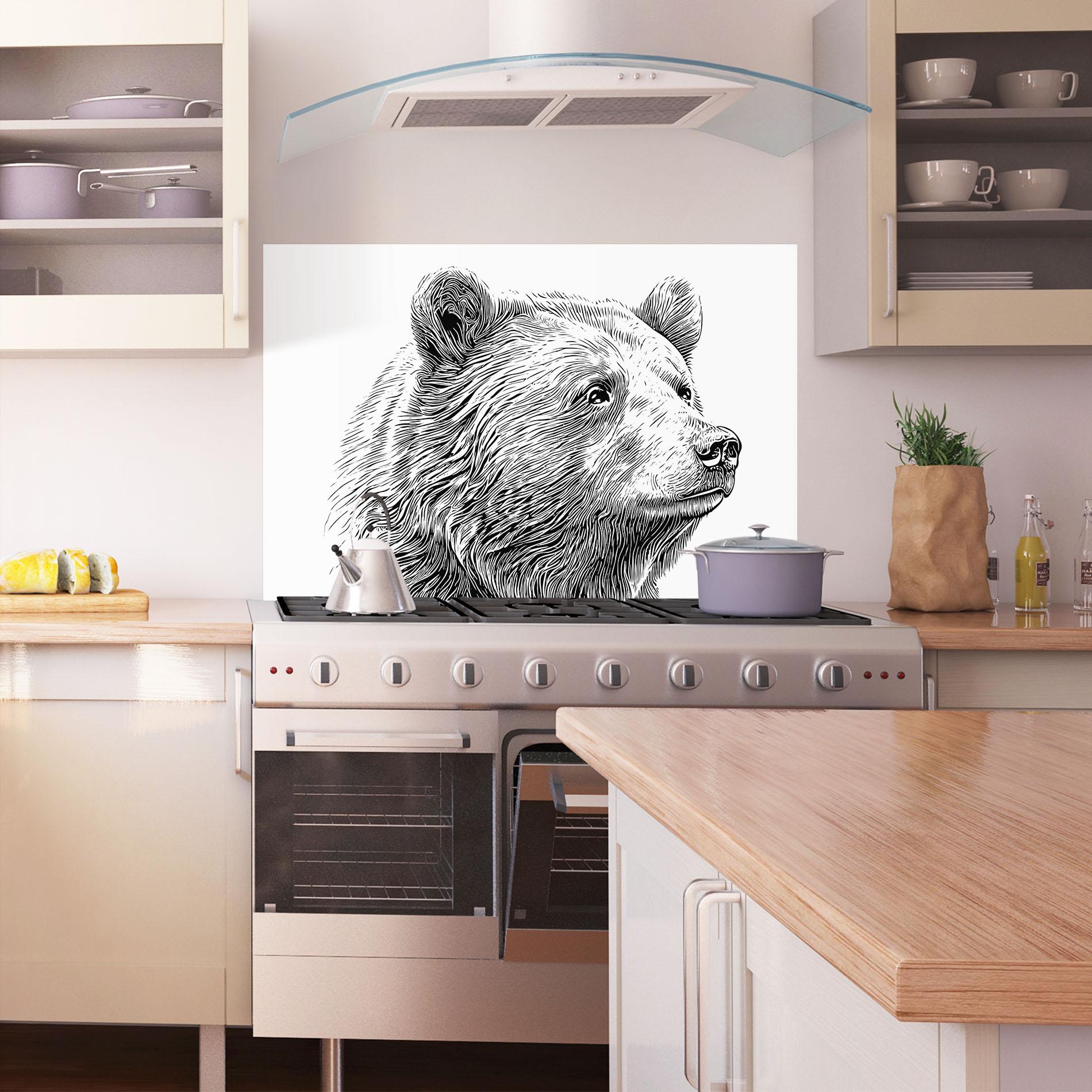 Panou Sticla Bucatarie Bear Portrait Line mockup 1
