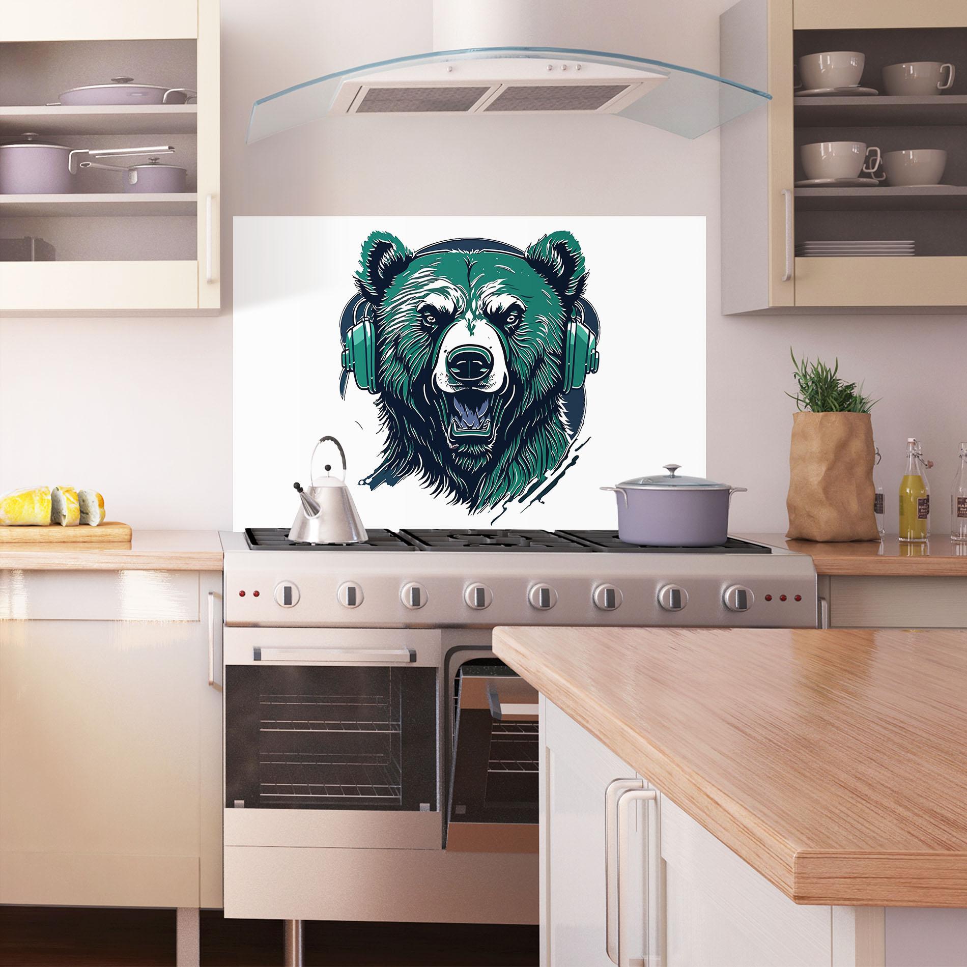 Panou Sticla Bucatarie Green Music Bear mockup 1