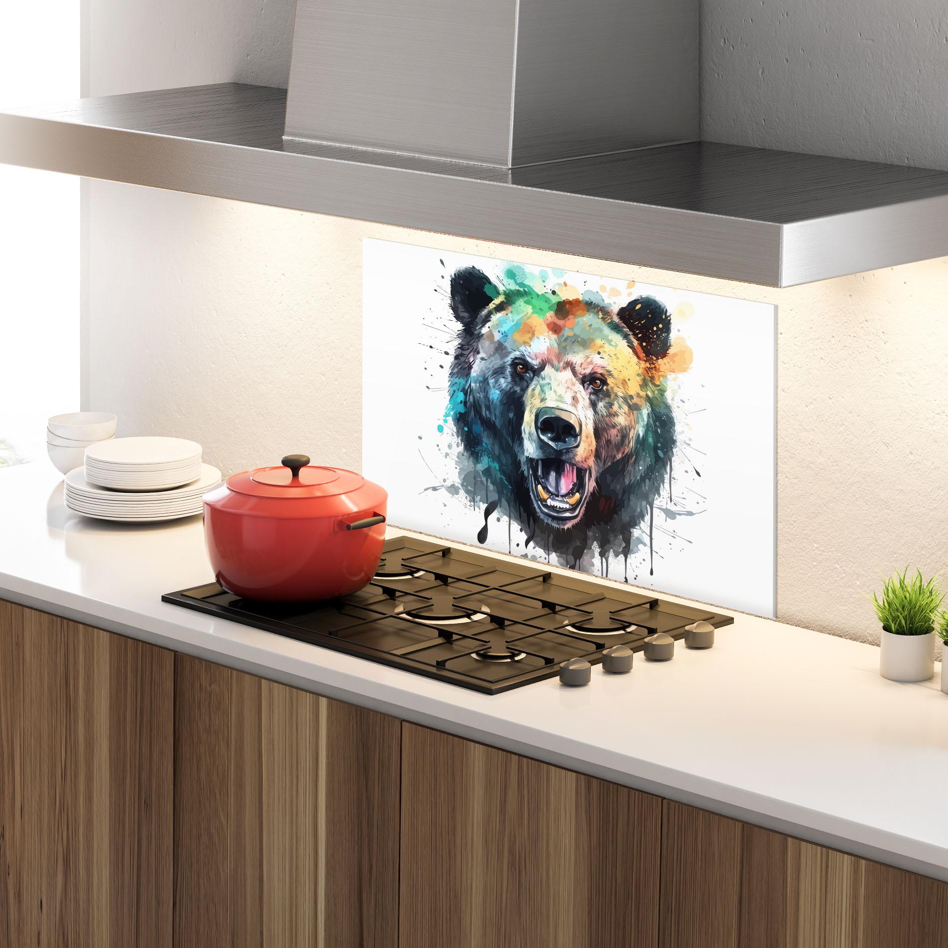 Panou Sticla Bucatarie Artistic Bear Head mockup 4