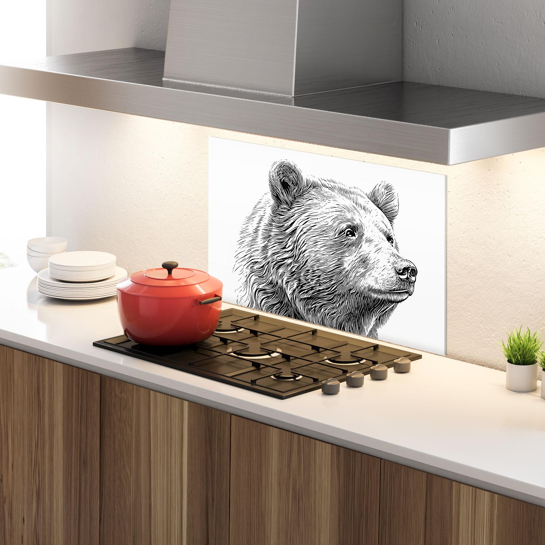 Panou Sticla Bucatarie Bear Portrait Line mockup 4