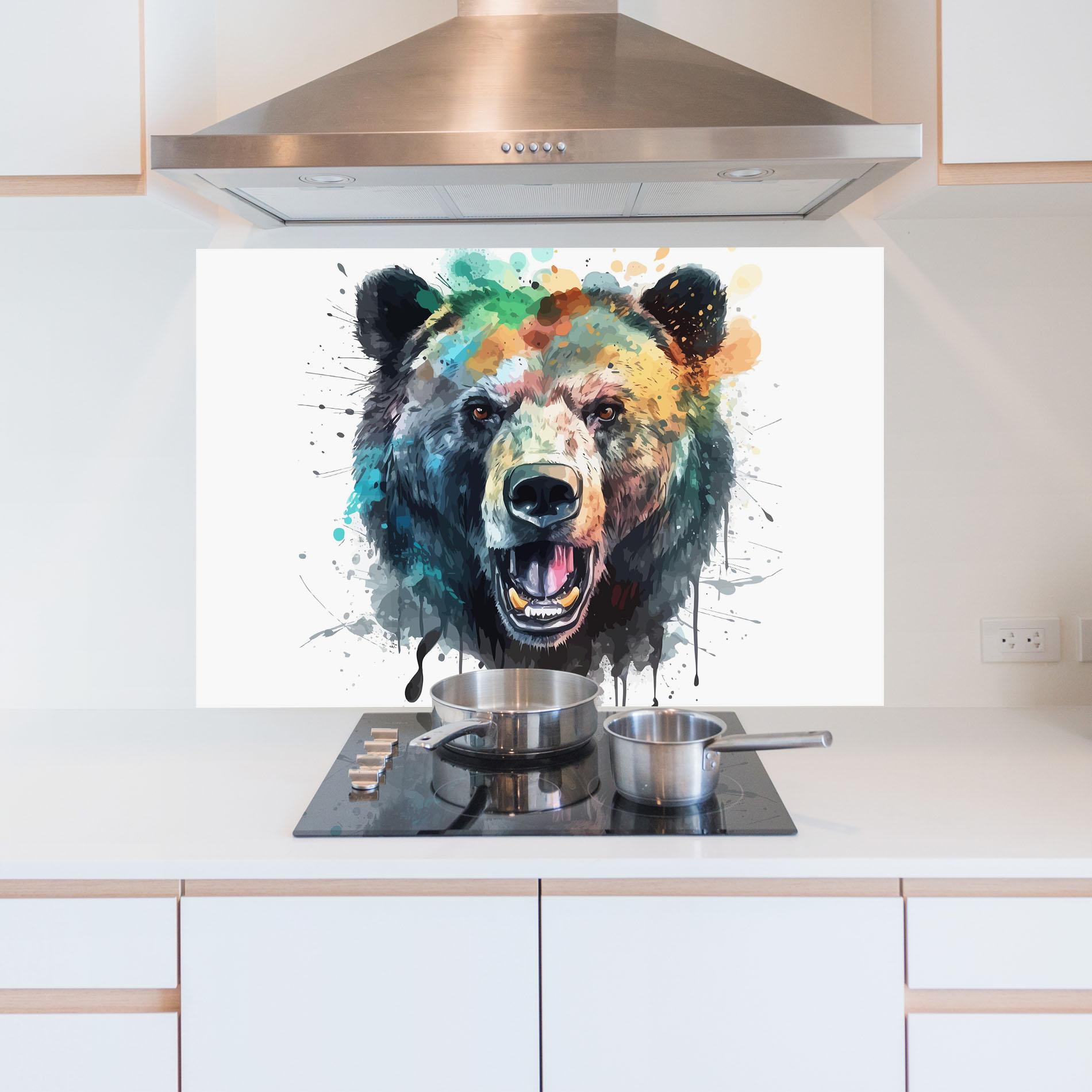Panou Sticla Bucatarie Artistic Bear Head mockup 5