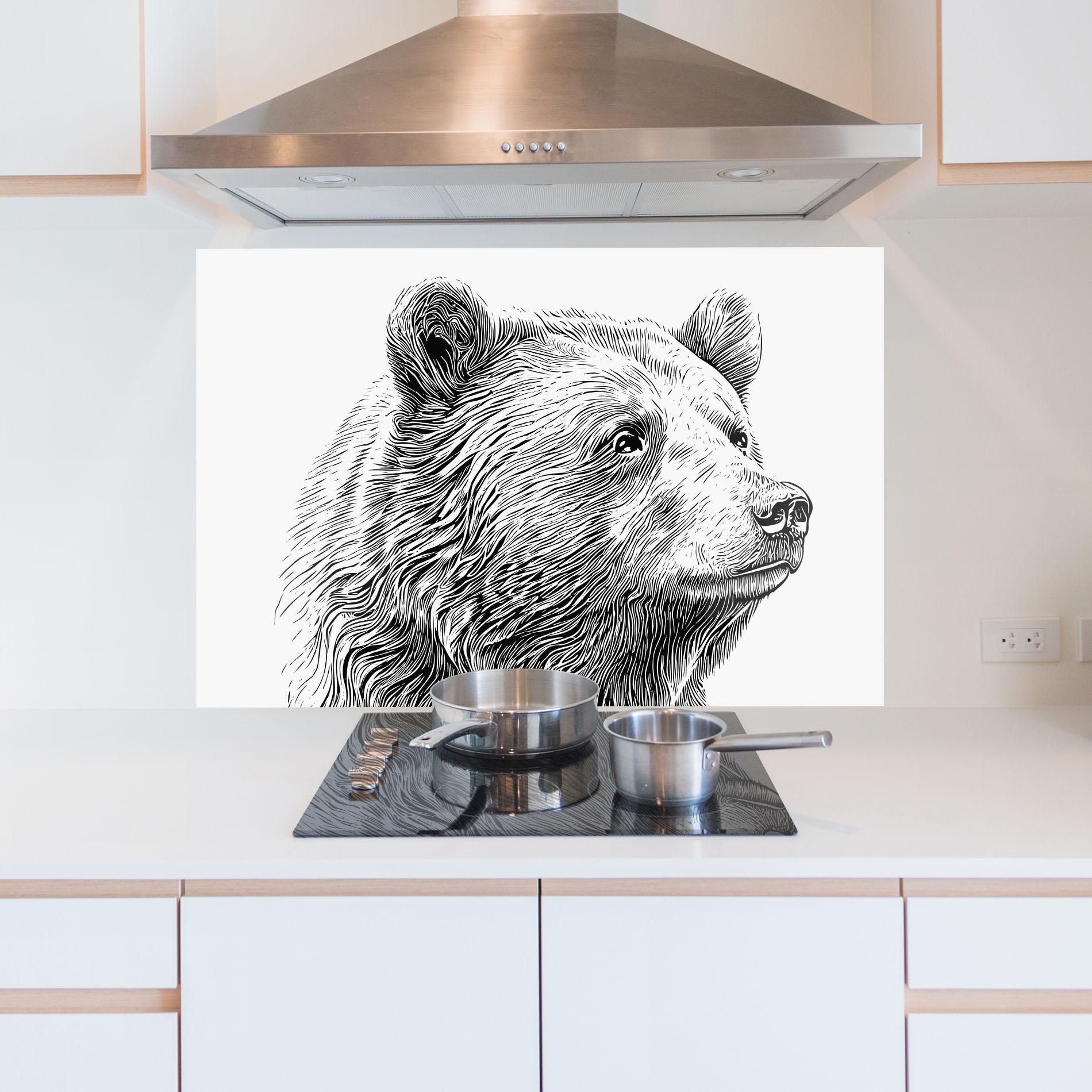 Panou Sticla Bucatarie Bear Portrait Line mockup 5