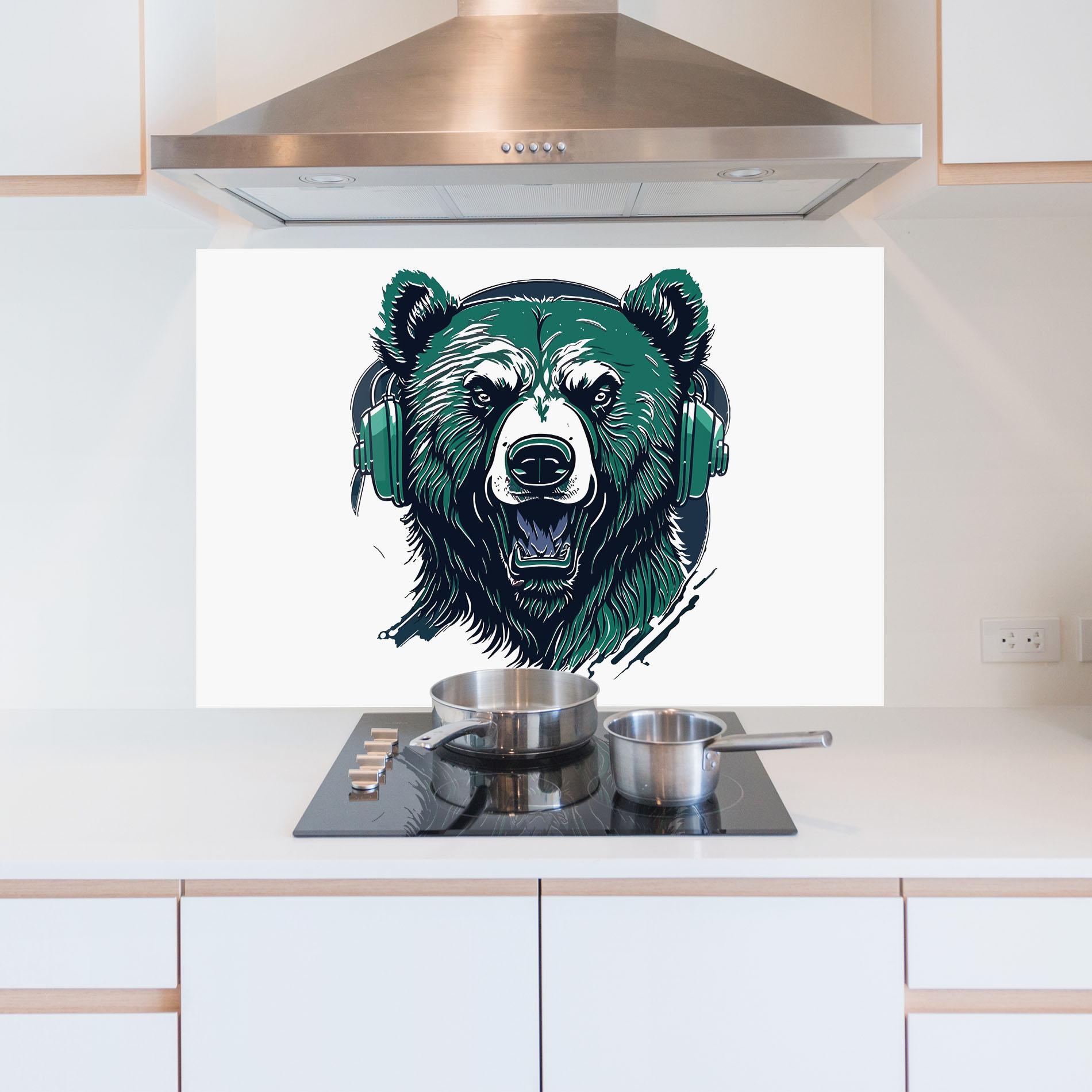 Panou Sticla Bucatarie Green Music Bear mockup 5