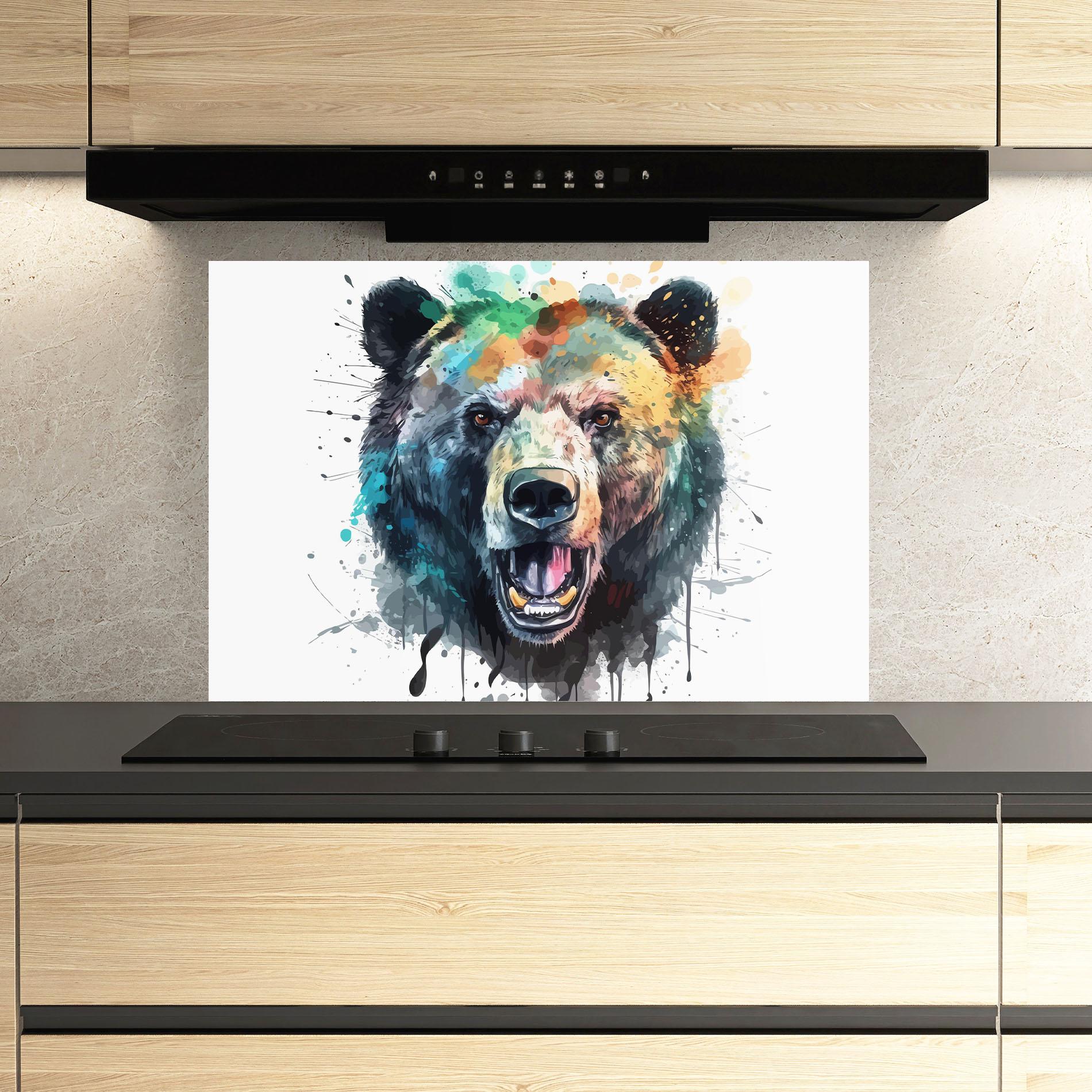 Panou Sticla Bucatarie Artistic Bear Head mockup 3