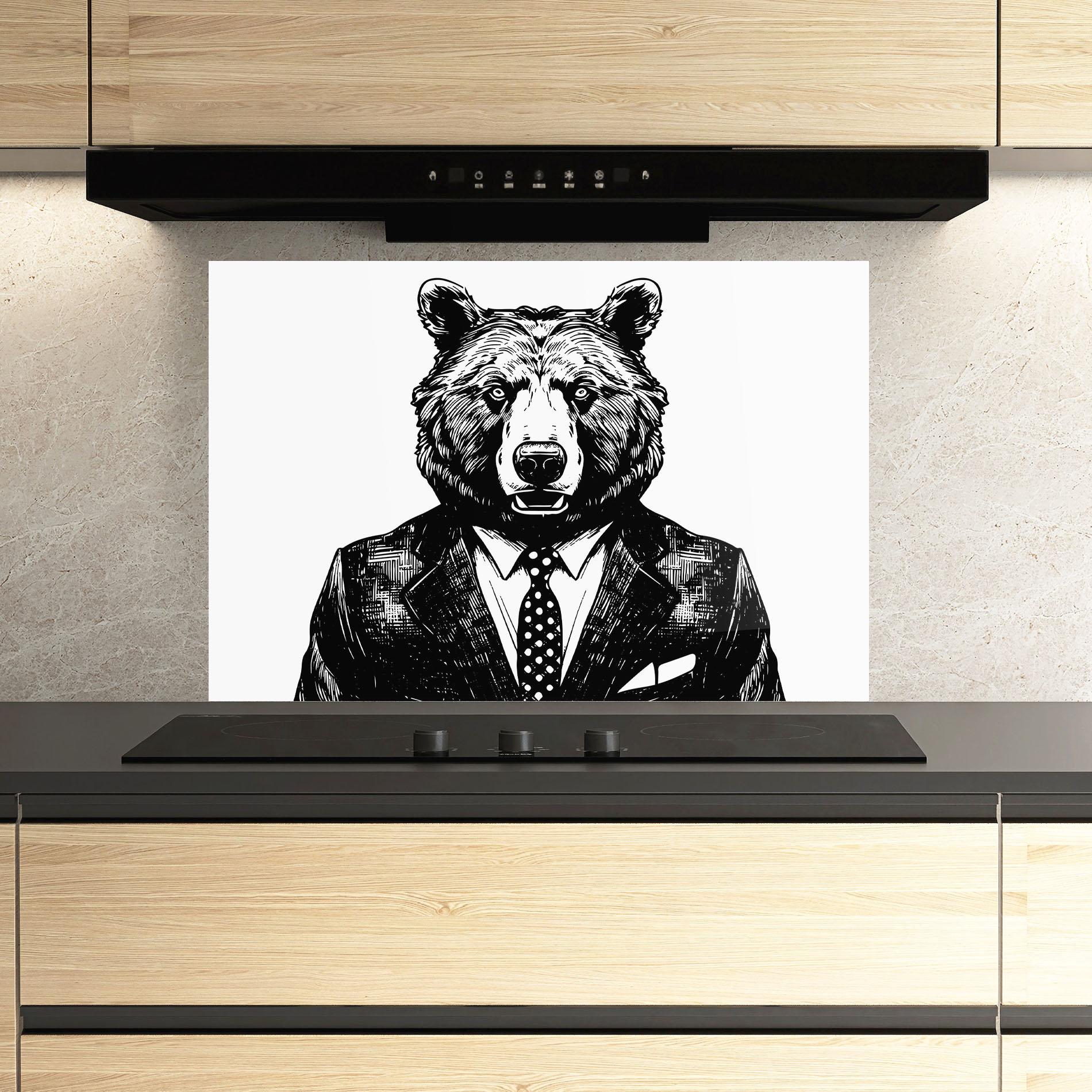 Panou Sticla Bucatarie Bear In Suit mockup 3