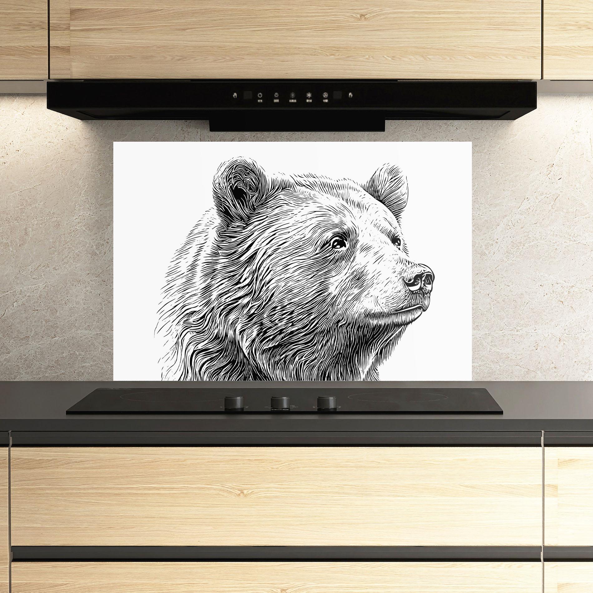 Panou Sticla Bucatarie Bear Portrait Line mockup 3