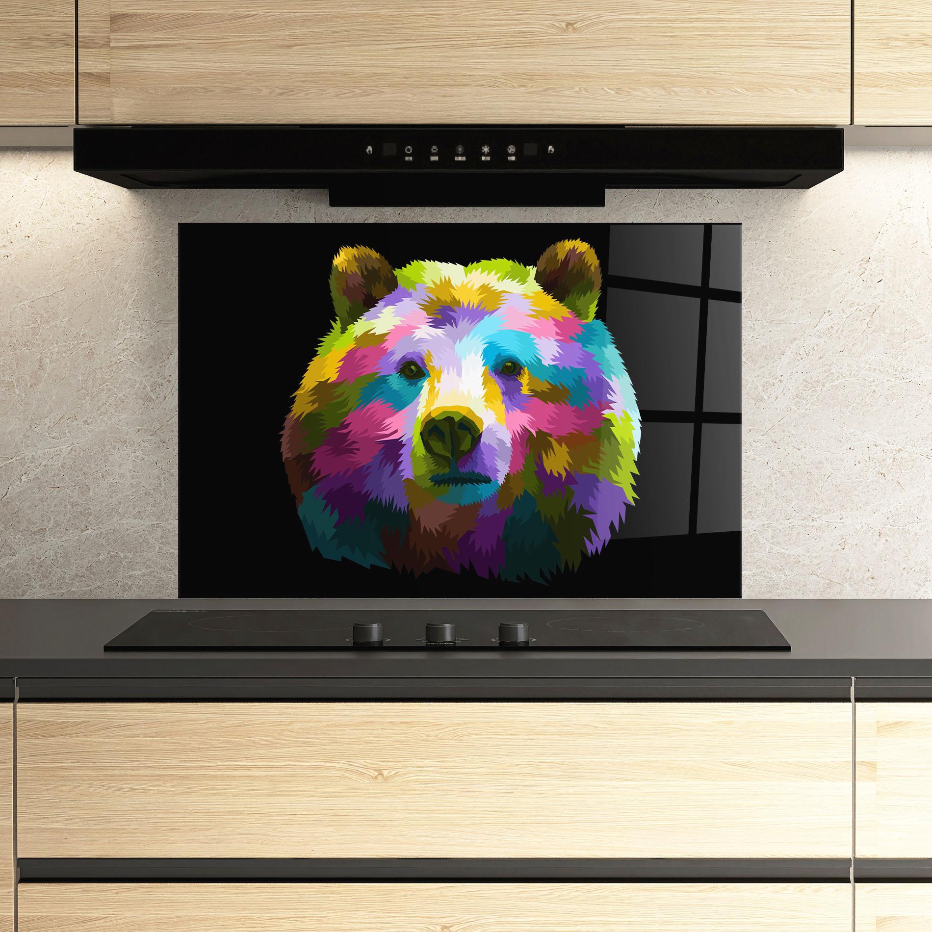 Panou Sticla Bucatarie Colorful Bear Head mockup 3