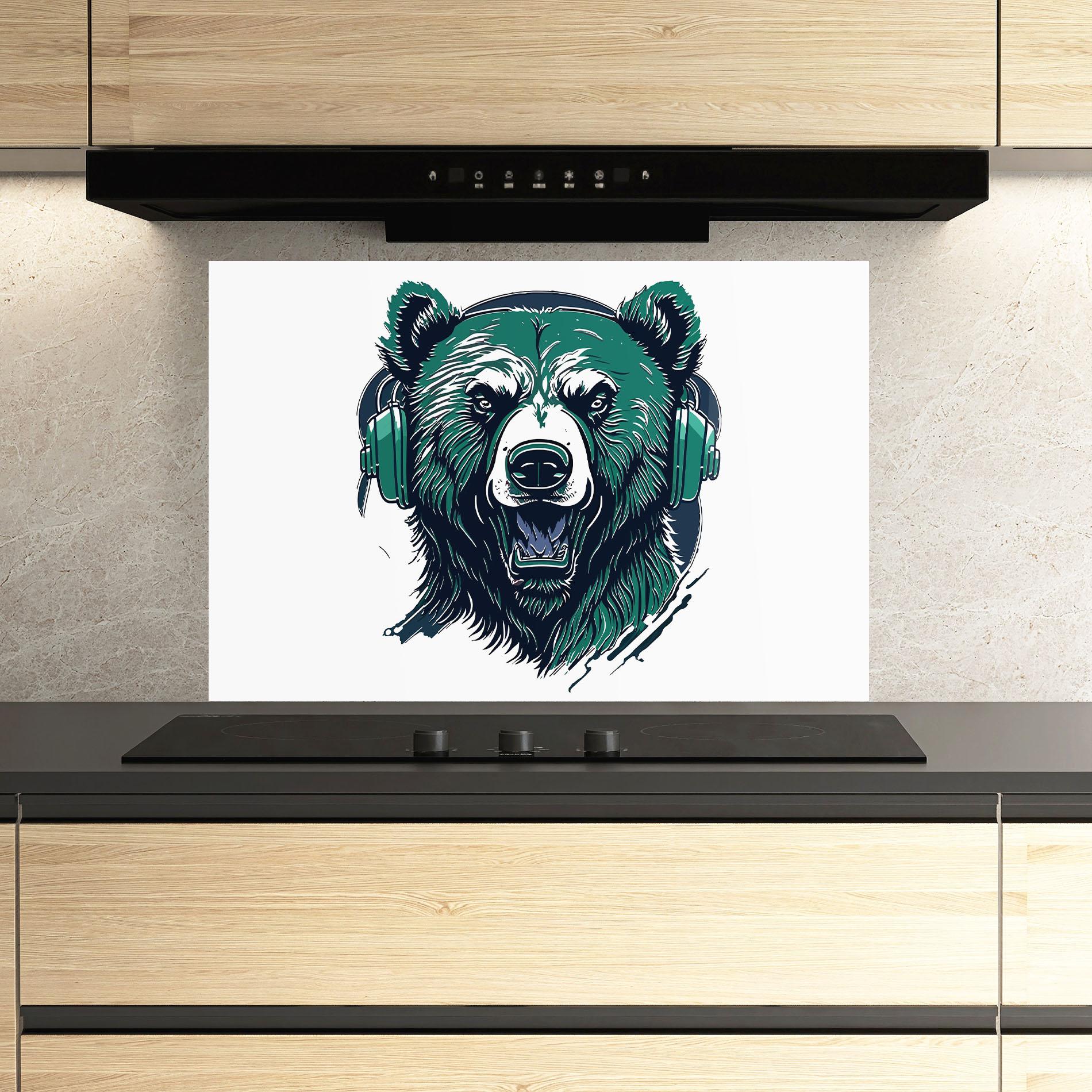 Panou Sticla Bucatarie Green Music Bear mockup 3