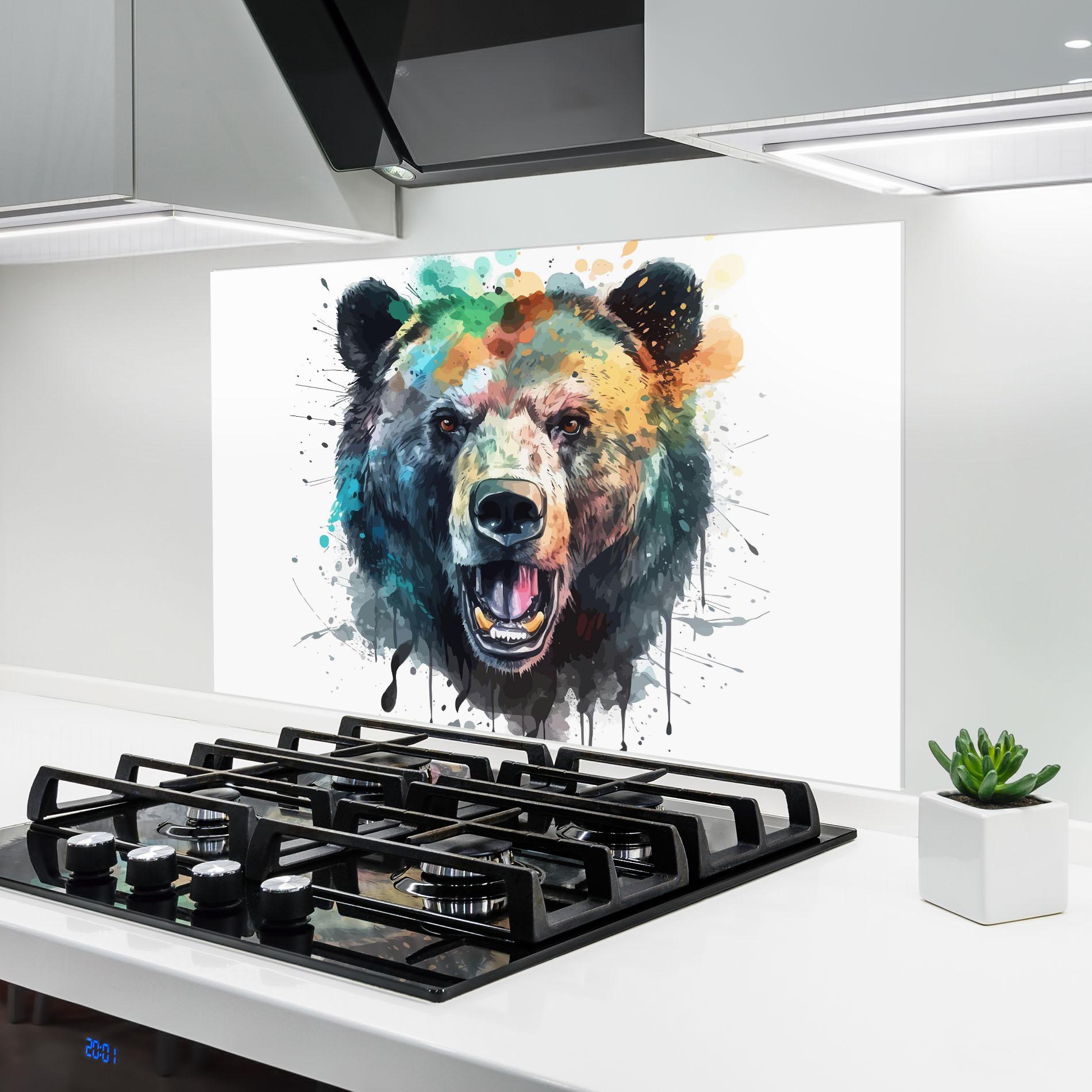 Panou Sticla Bucatarie Artistic Bear Head mockup 6