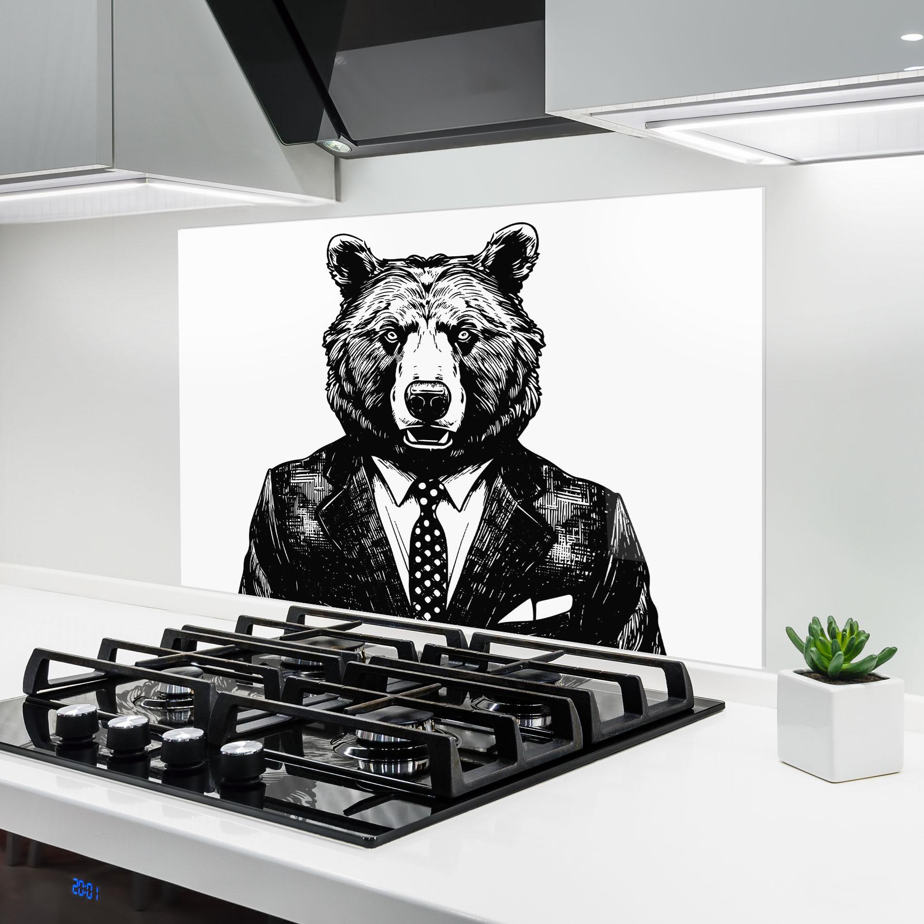 Panou Sticla Bucatarie Bear In Suit mockup 6