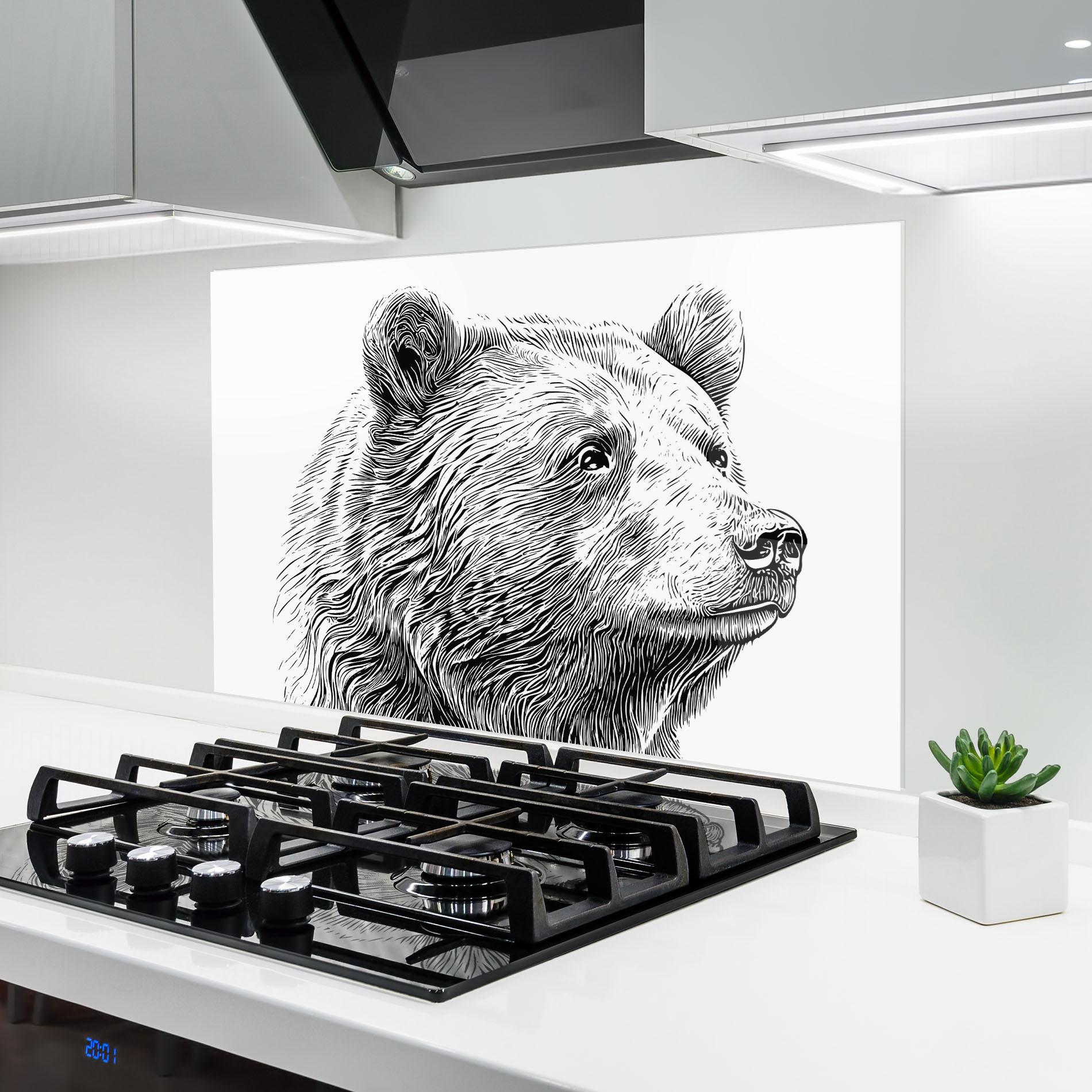 Panou Sticla Bucatarie Bear Portrait Line mockup 6
