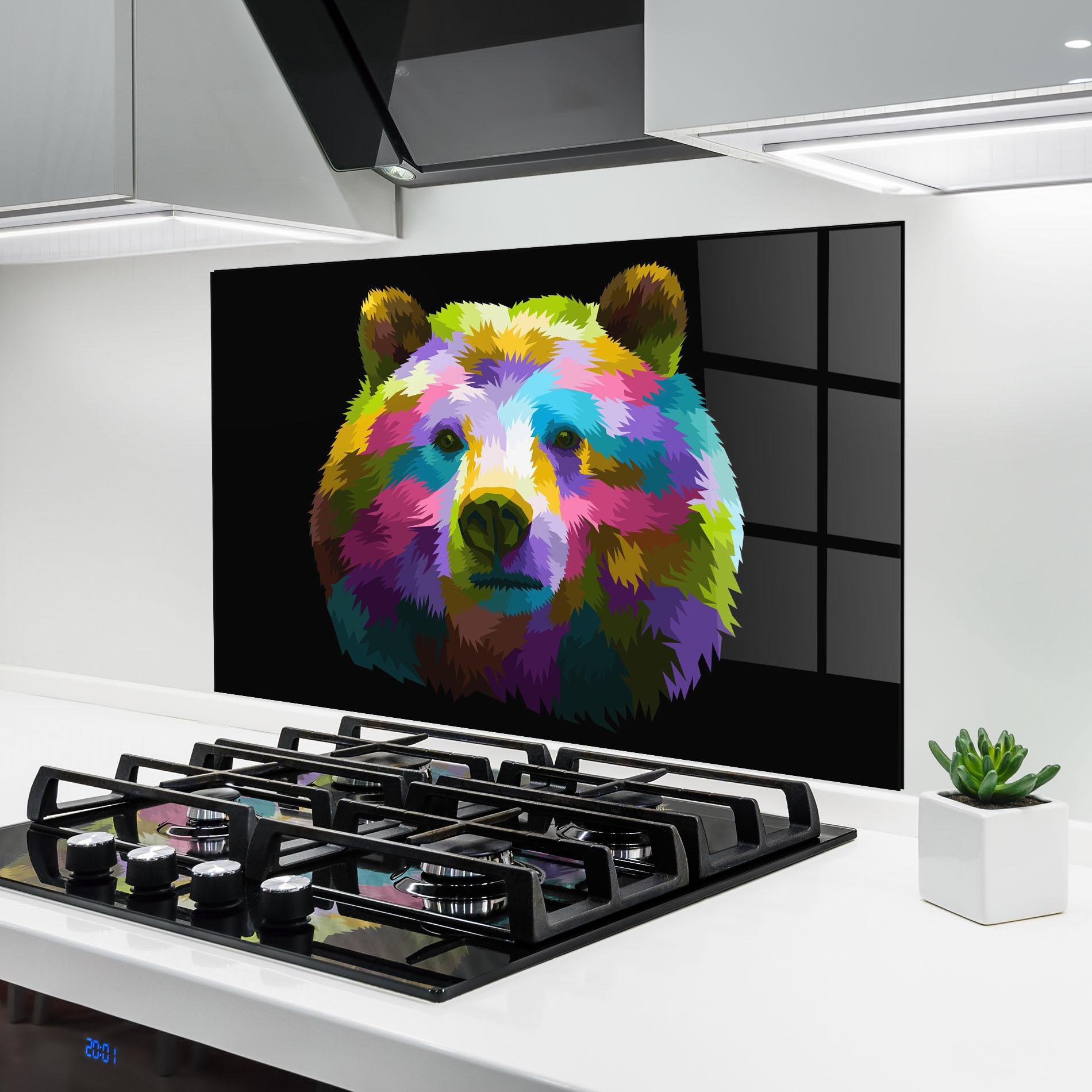 Panou Sticla Bucatarie Colorful Bear Head mockup 6