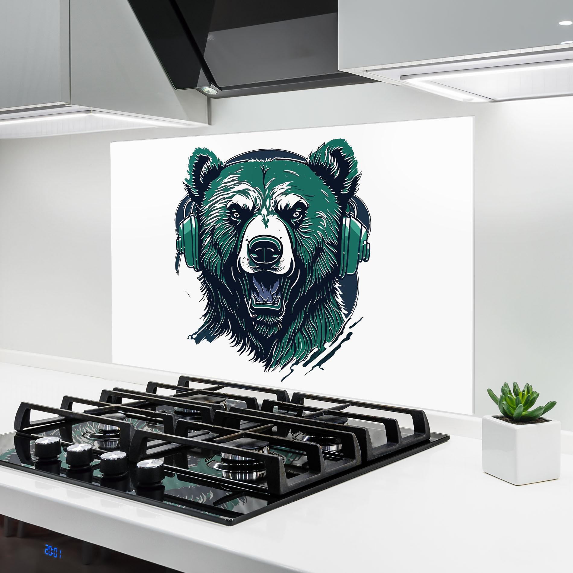Panou Sticla Bucatarie Green Music Bear mockup 6