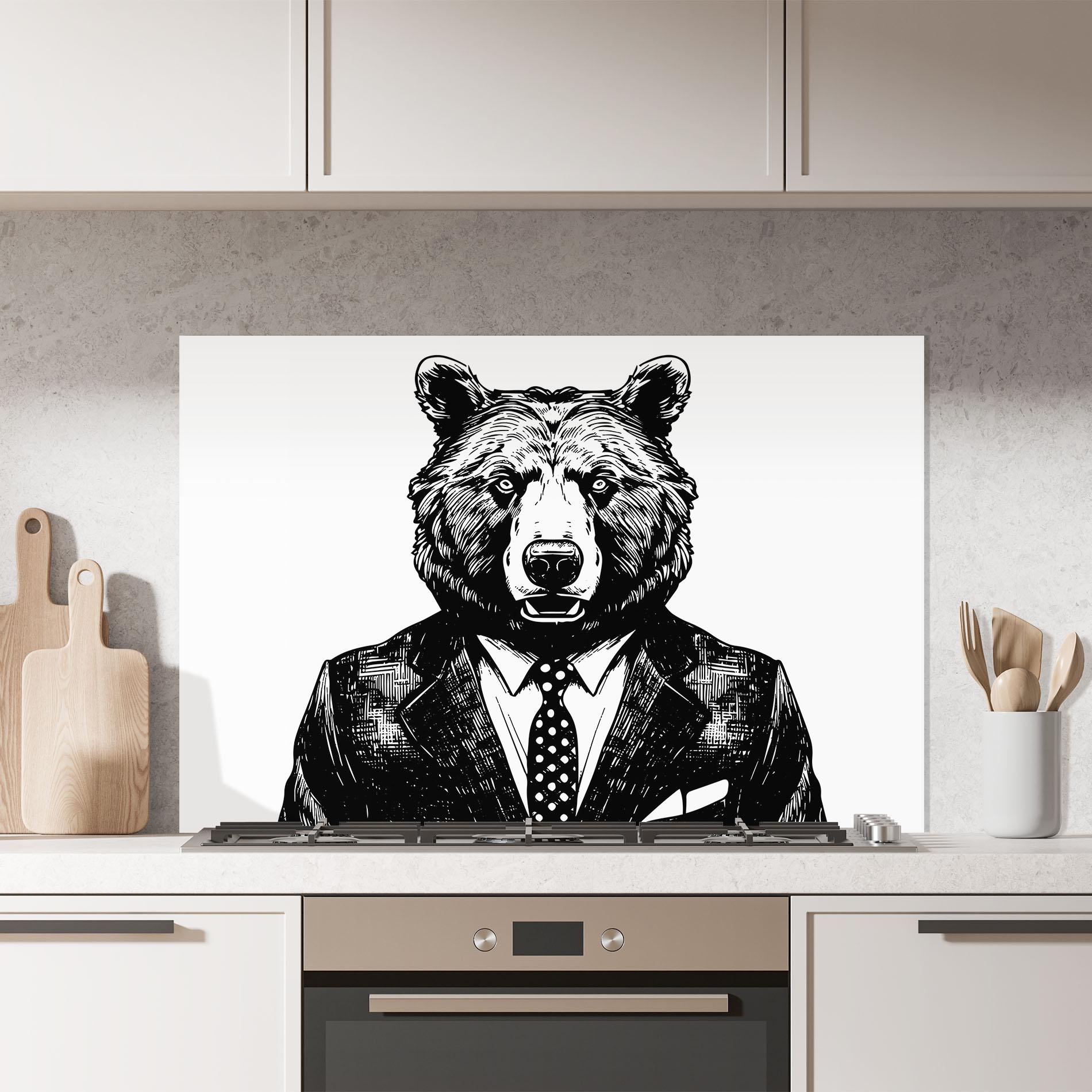 Panou Sticla Bucatarie Bear In Suit mockup 7