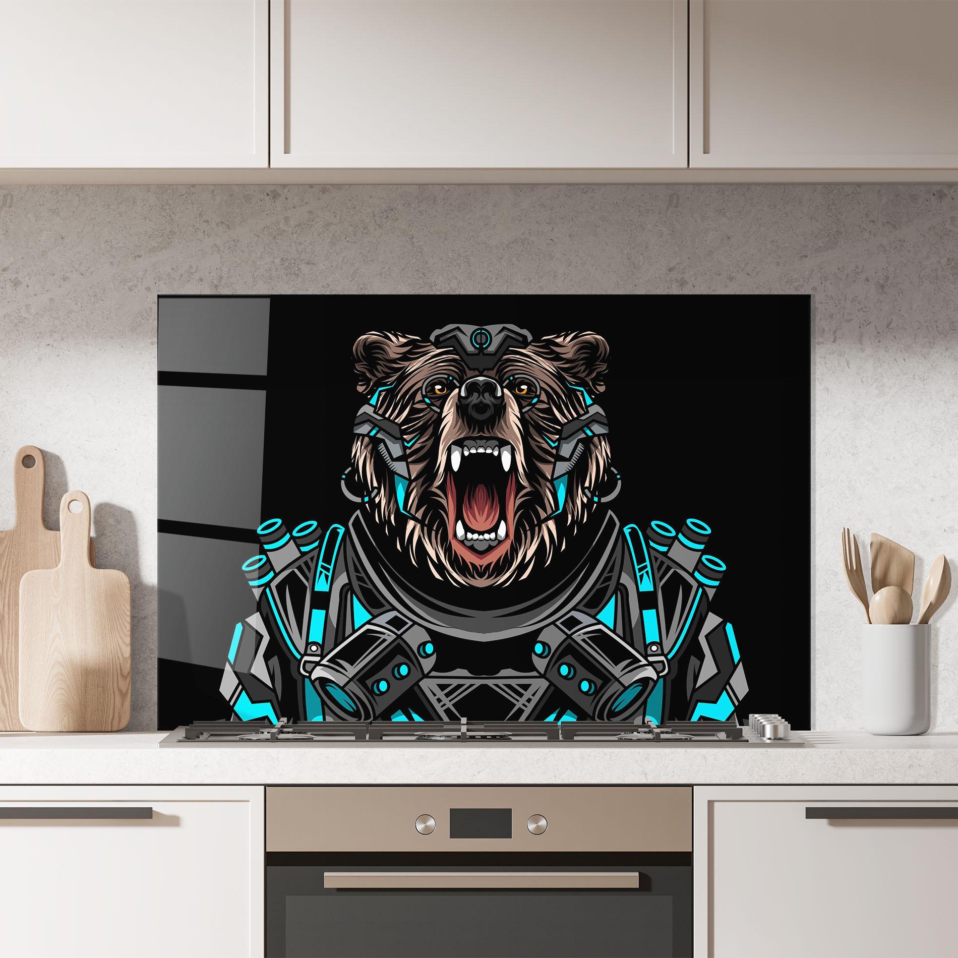 Panou Sticla Bucatarie Black Cyborg Bear mockup 7