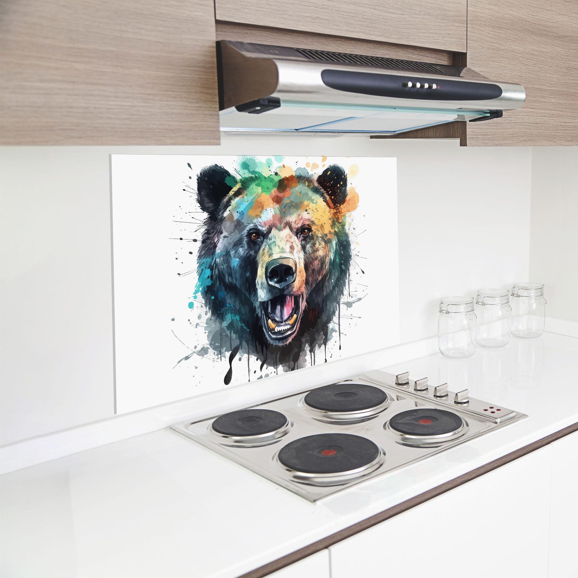 Panou Sticla Bucatarie Artistic Bear Head mockup 8