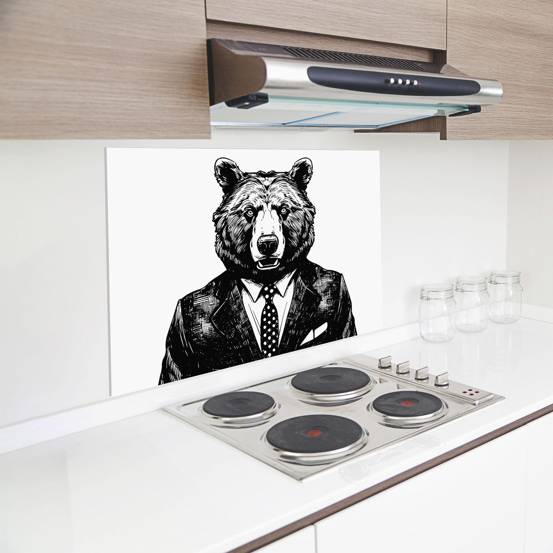Panou Sticla Bucatarie Bear In Suit mockup 8
