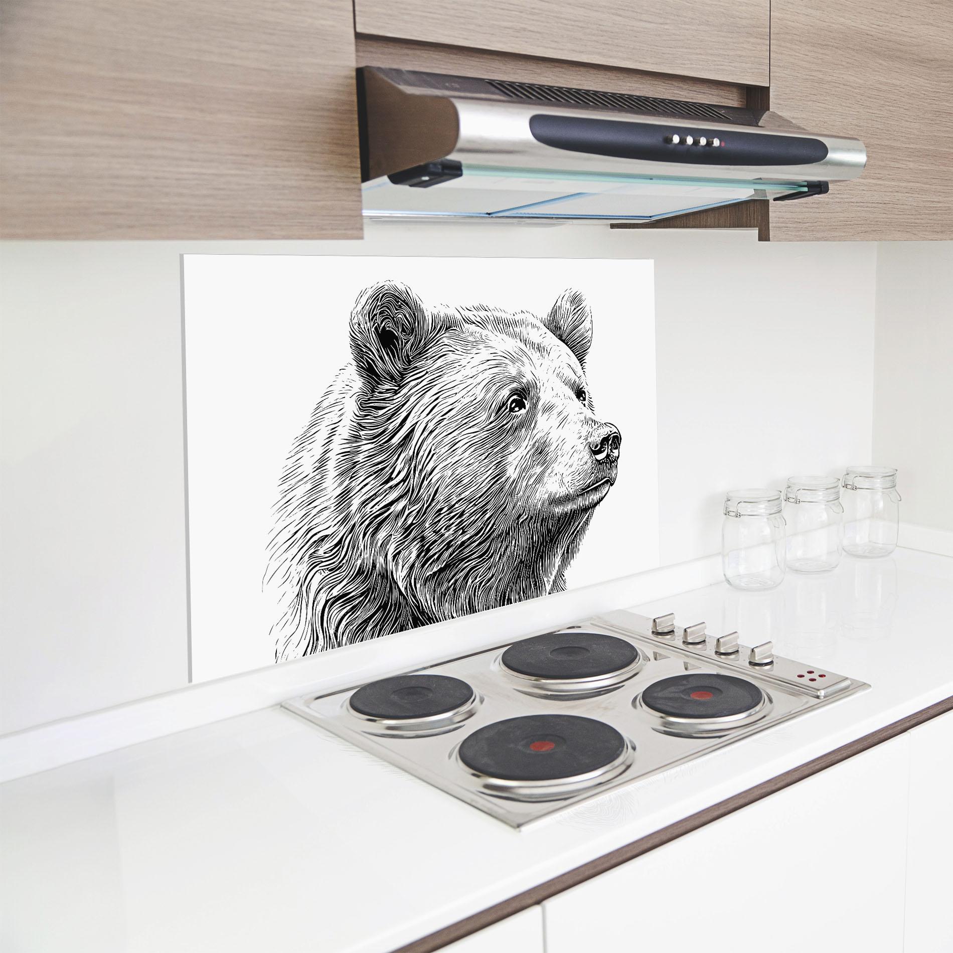 Panou Sticla Bucatarie Bear Portrait Line mockup 8
