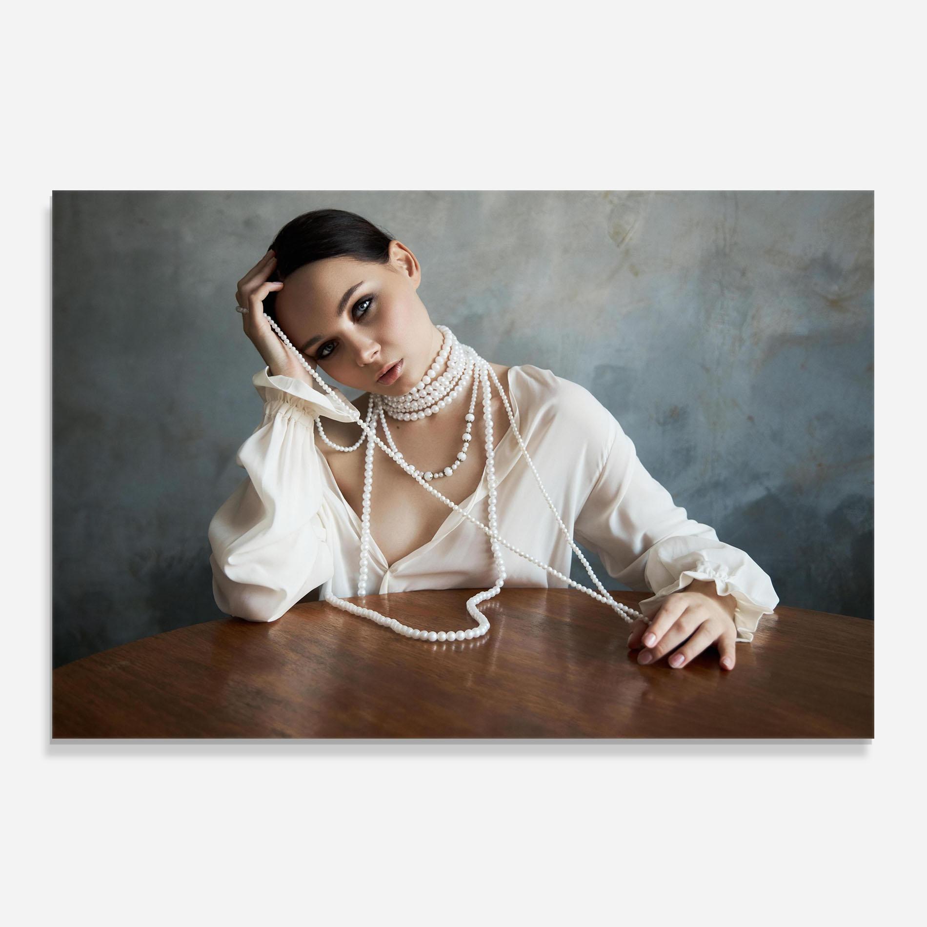 Panou Sticla Bucatarie White Pearl Beads mockup 0