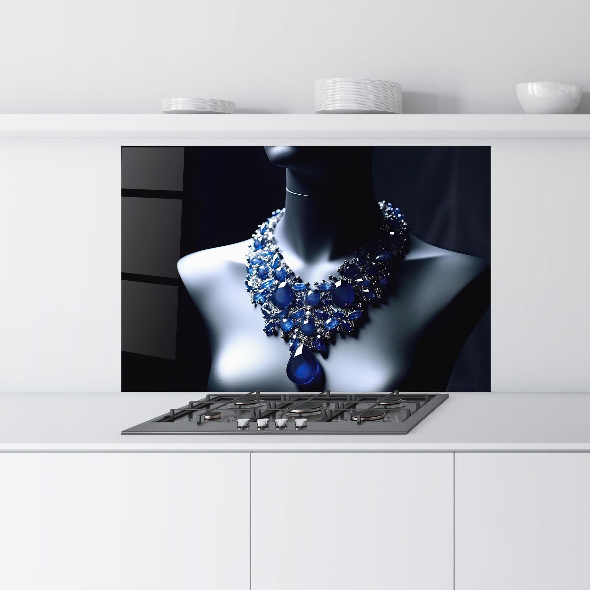 Panou Sticla Bucatarie Blue Diamonds Necklace mockup 9