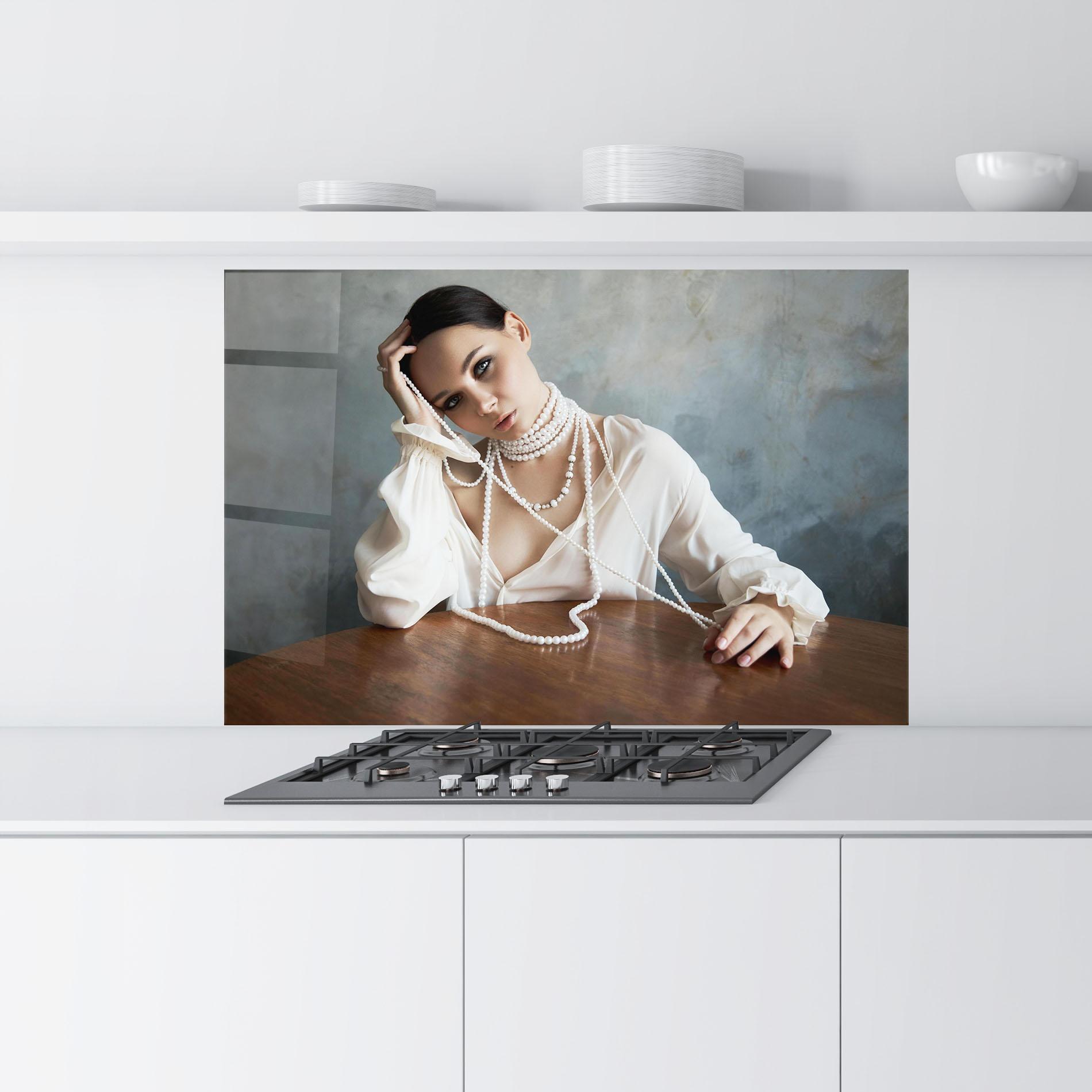 Panou Sticla Bucatarie White Pearl Beads mockup 9